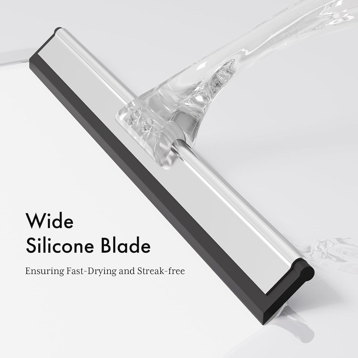 Shower Squeegee for Glass Doors, All-Purpose Squeegee with Suction Hook & Adhesive Hook, Clear Squeegee for Shower Glass, Windows, Mirrors, Tiles and Car Windows - 10 Inches, Clear