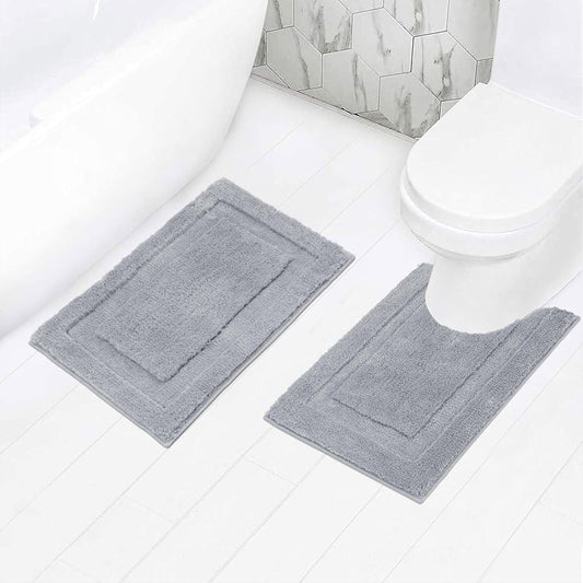 Small Bathroom Rugs Set of 2 Pieces Bath Rugs with U Shape Toilet Rugs Set 16X24 + 20X24 Inch Soft Absorbent Bath Mats Non Slip Plush Shower Rug Machine Washable, Light Grey