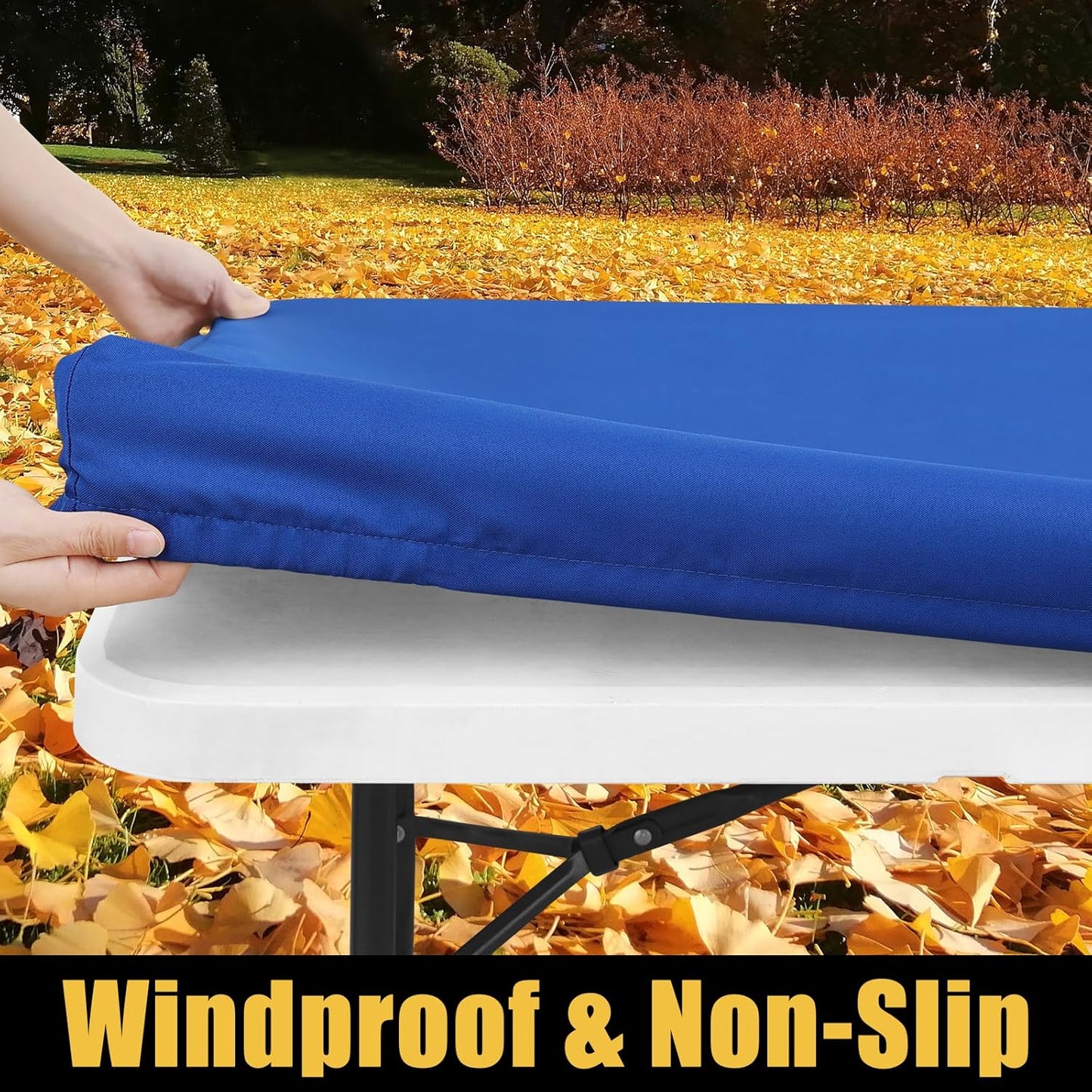 2 Pack Rectangle Picnic Table Cloth, Waterproof Elastic Fitted Tablecloths, Washable Polyester Rectangular Patio Table Cover for Camping, Indoor and Outdoor (Blue, 30"X48")