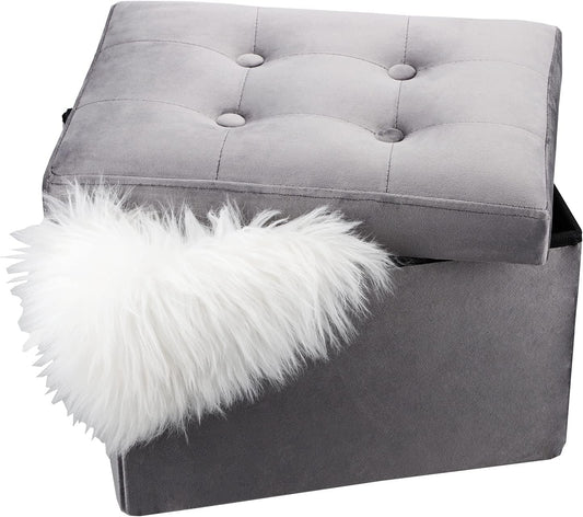 Modern Velvet Storage Ottoman and Foot Stool with Padded Design - 17"x13"x11" (Gray)
