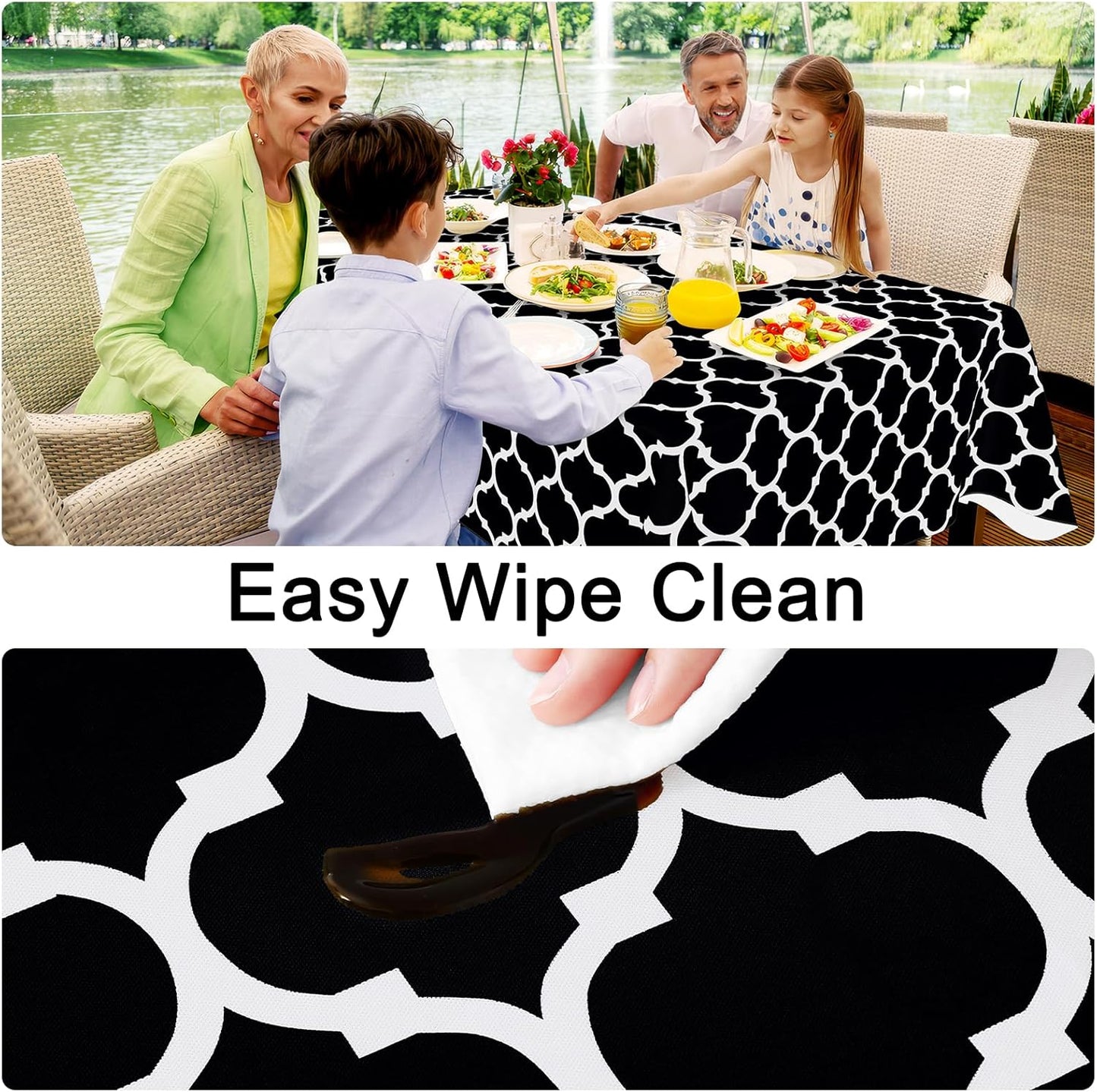 Rectangular Waterproof Vinyl Tablecloth with Flannel Backing, Wipeable and Spillproof for Indoor and Outdoor Use (60" x 84", Black)