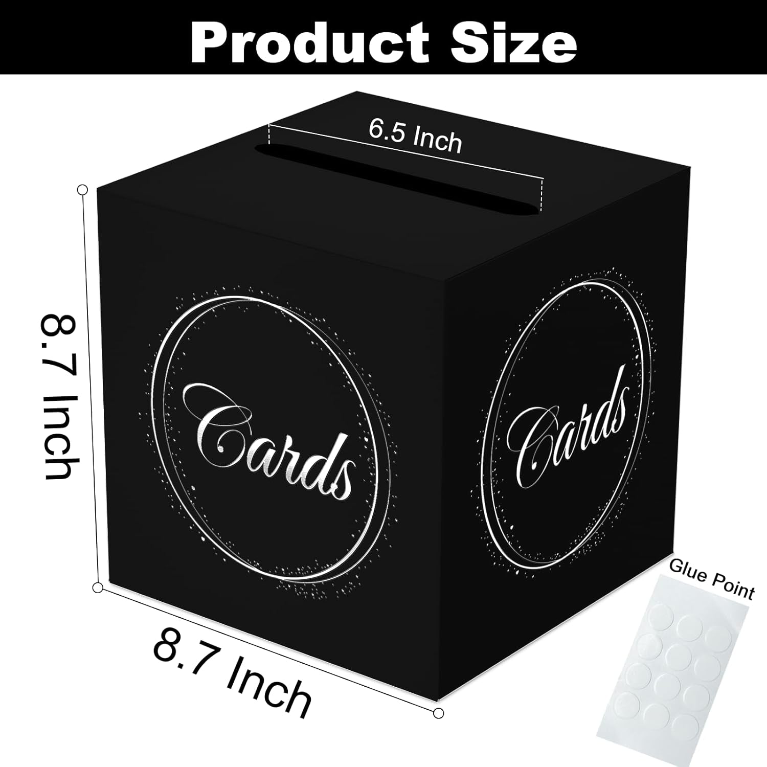 Black Silver Card Box with Gold Foil Design, Gift Cards Receiving Box for Graduations, Birthdays Party, Wedding Receptions, Bridal & Baby Showers, Retirements, Anniversaries