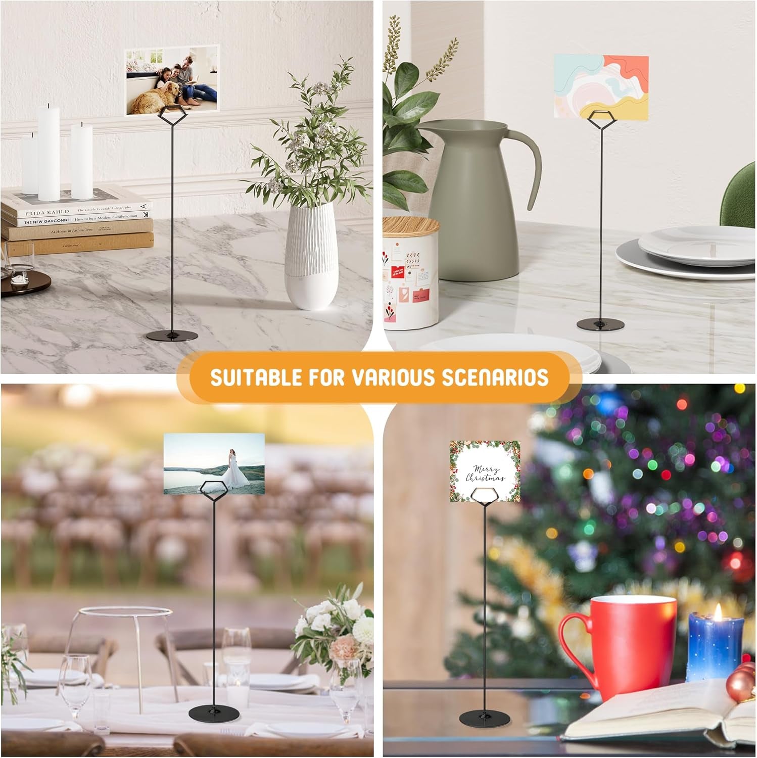 16PK Table Number Holders 12 Inches Place Card Holder Metal Table Card Holders, Picture Holders for Tables, Card Holder Stand for Wedding Décor - Black Sign Holder