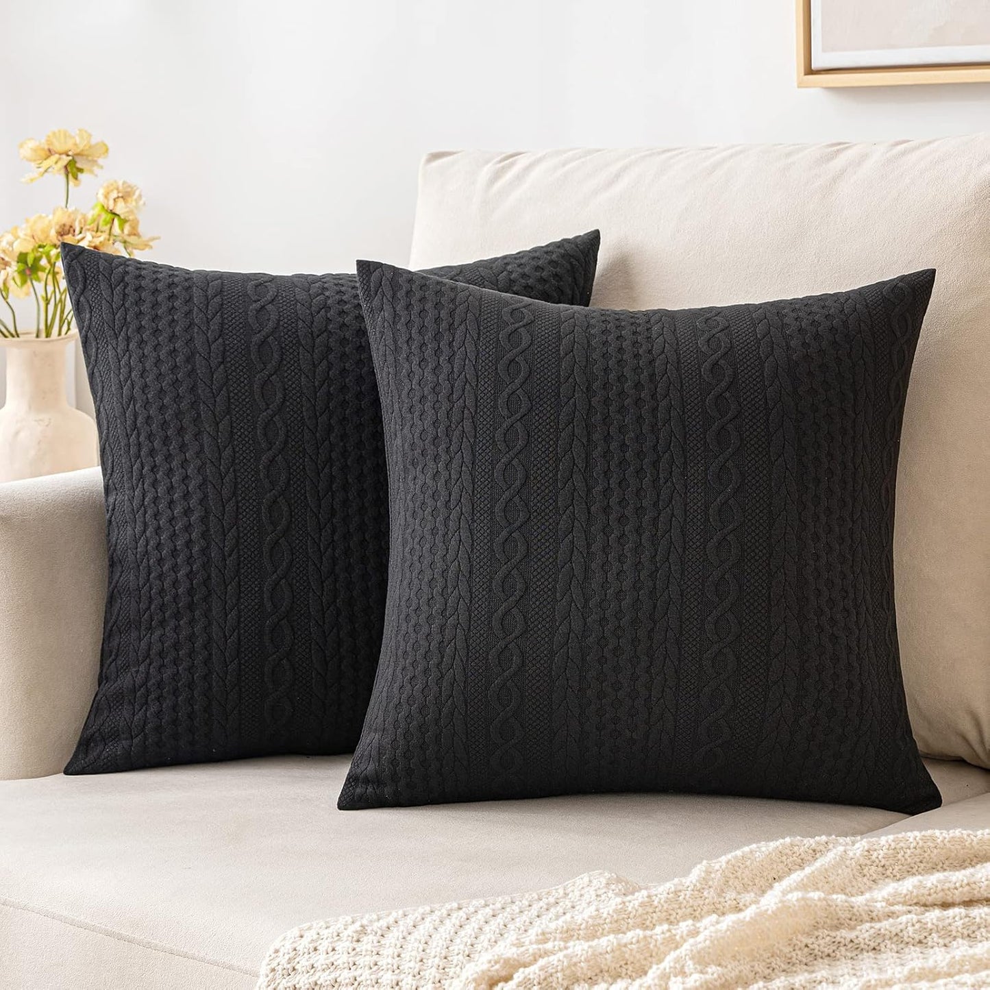 Fall Decorative Throw Pillow Covers Set of 2 Super Soft Modern Stretchy Embossed Patterned Cushion Covers for Halloween Farmhouse Couch Sofa Livingroom Bed,Black 18X18 Inch