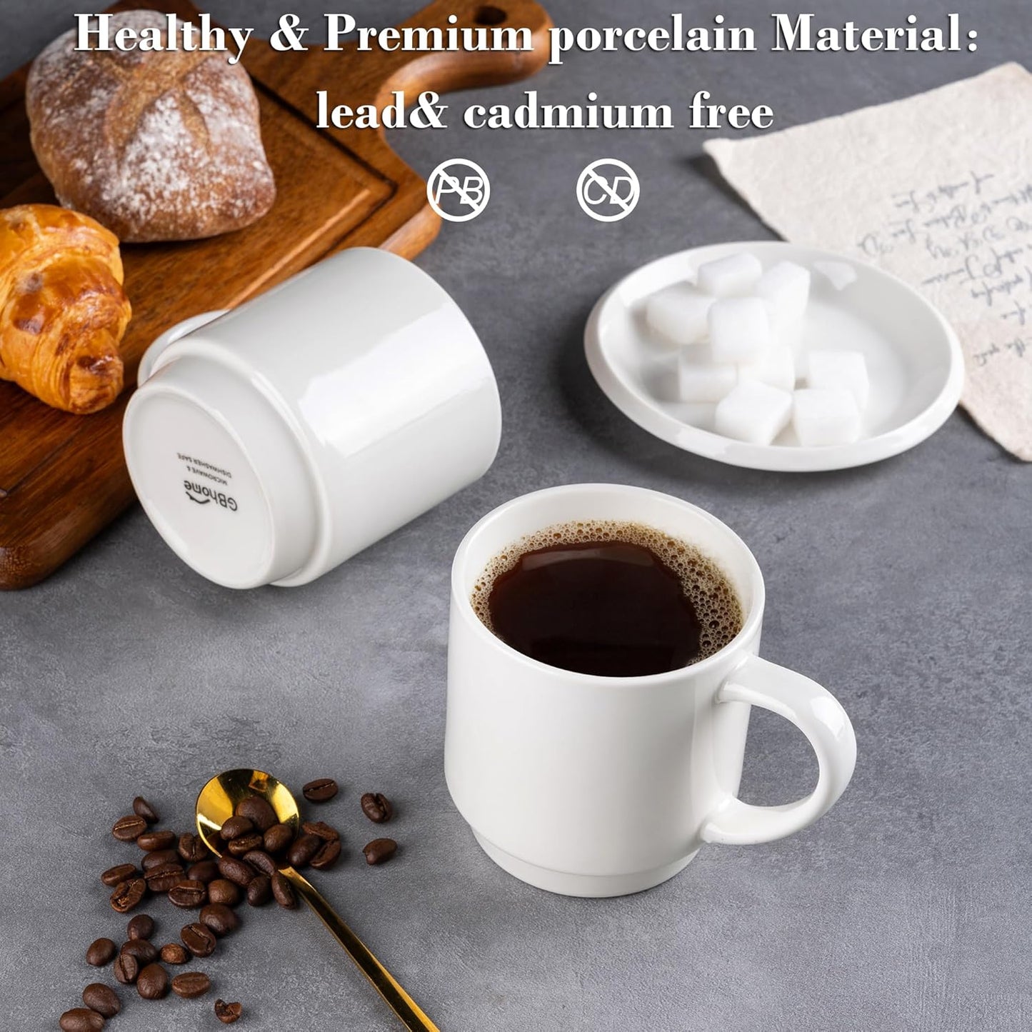 Stackable Ceramic Coffee Mugs Set of 12, 11oz Porcelain Mugs for Latte, Cappuccino, and Cocoa - Dishwasher and Microwave Safe, Off White