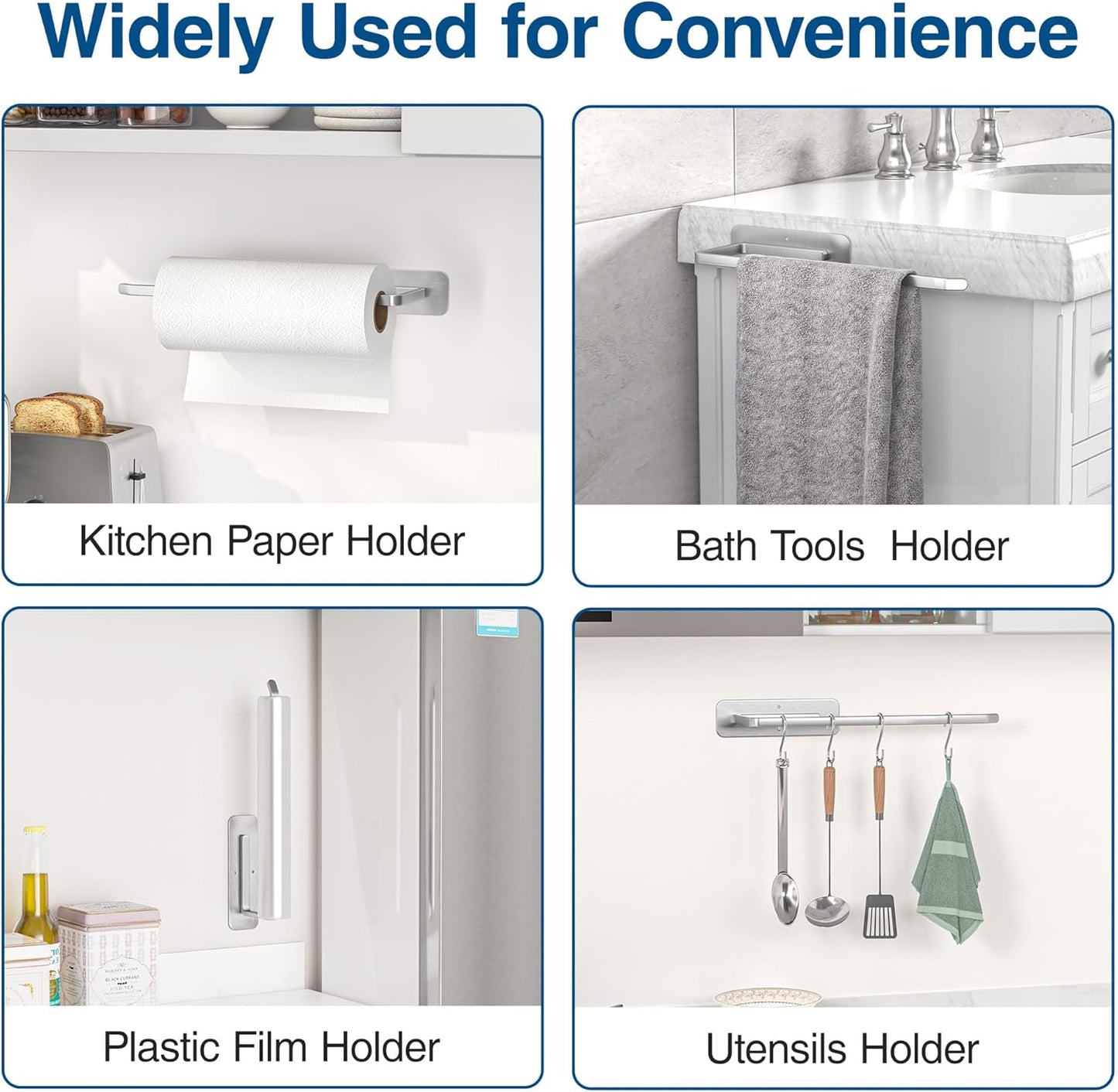 Paper Towel Holder under Cabinet - Both Available in Adhesive and Drilling - Upgraded Aluminum Paper Towel Holder Wall Mount - Kitchen Towel Holder