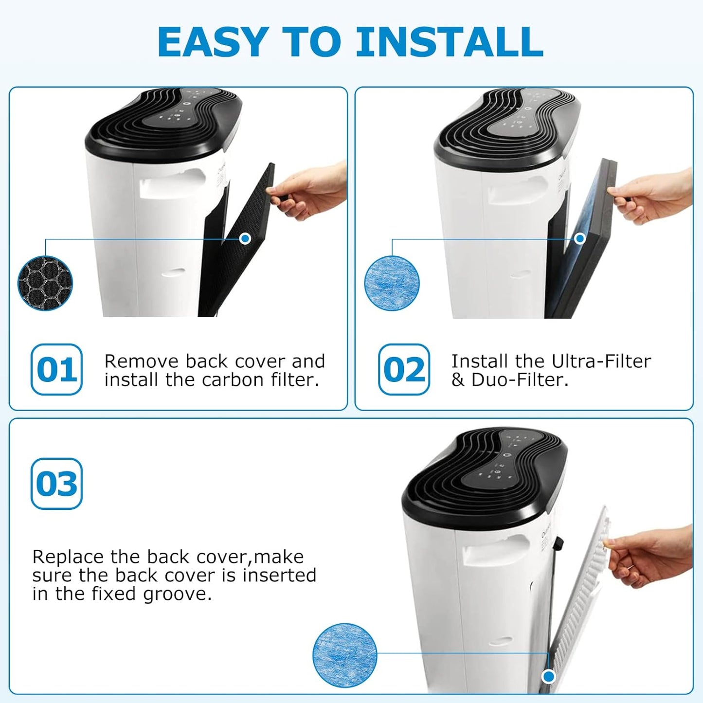 Airmax8L Replacement Filter for Okaysou Airmax8L Air Purifier - 3-in-1 Blue & 2-in-1 Duo-Filter Carbon Filter