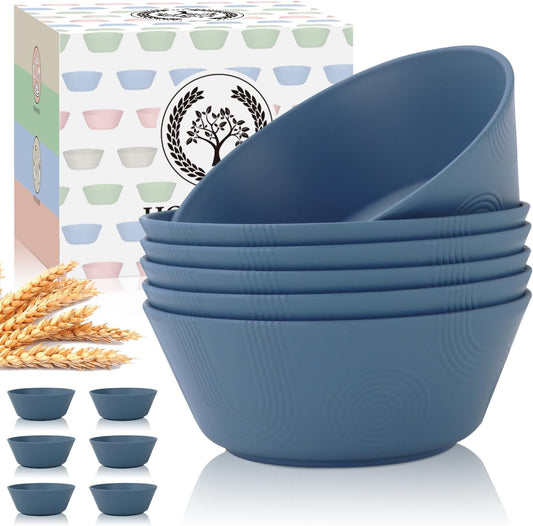 Wheat Straw 36 Oz Soup Bowl Set - 6 Unbreakable, Microwave and Dishwasher Safe Dinnerware, Eco-Friendly Alternative to Plastic, Ideal for Kitchen Use, Soup, Dinner, and Pho (Navy Blue)