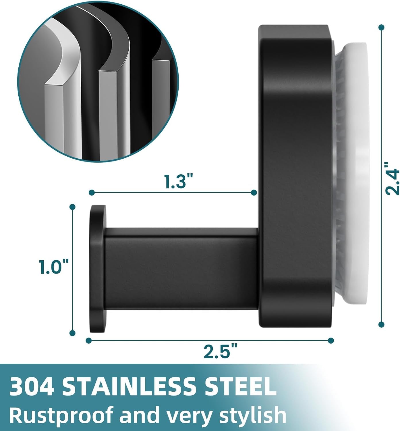 Stylish 304 Stainless Steel Bathroom Suction Hooks for Towel, Bathrobe, Loofah, No Damage Hanging Glass Shower Wall Hooks, Removable Patented Strong Suction Cup Holders, Hold up to 11 Lbs, Black