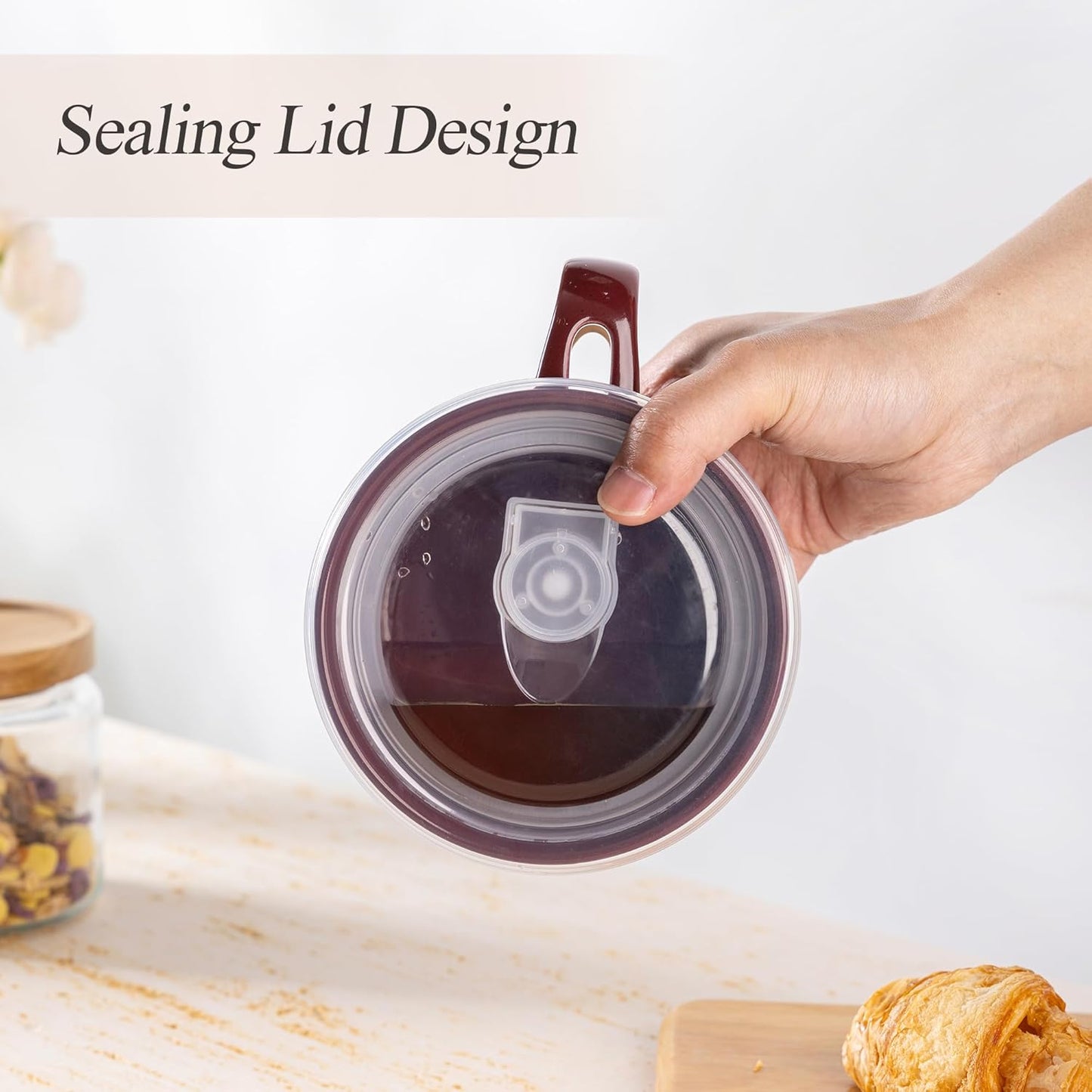 Professional Ceramic Soup Mugs Set of 4 with Handles and Lids, 24 OZ Capacity, Terracotta Underside, Includes Spoons for Soup, Cereal, Salad, Noodles, Ramen, Microwave and Dishwasher Safe, Multicolor