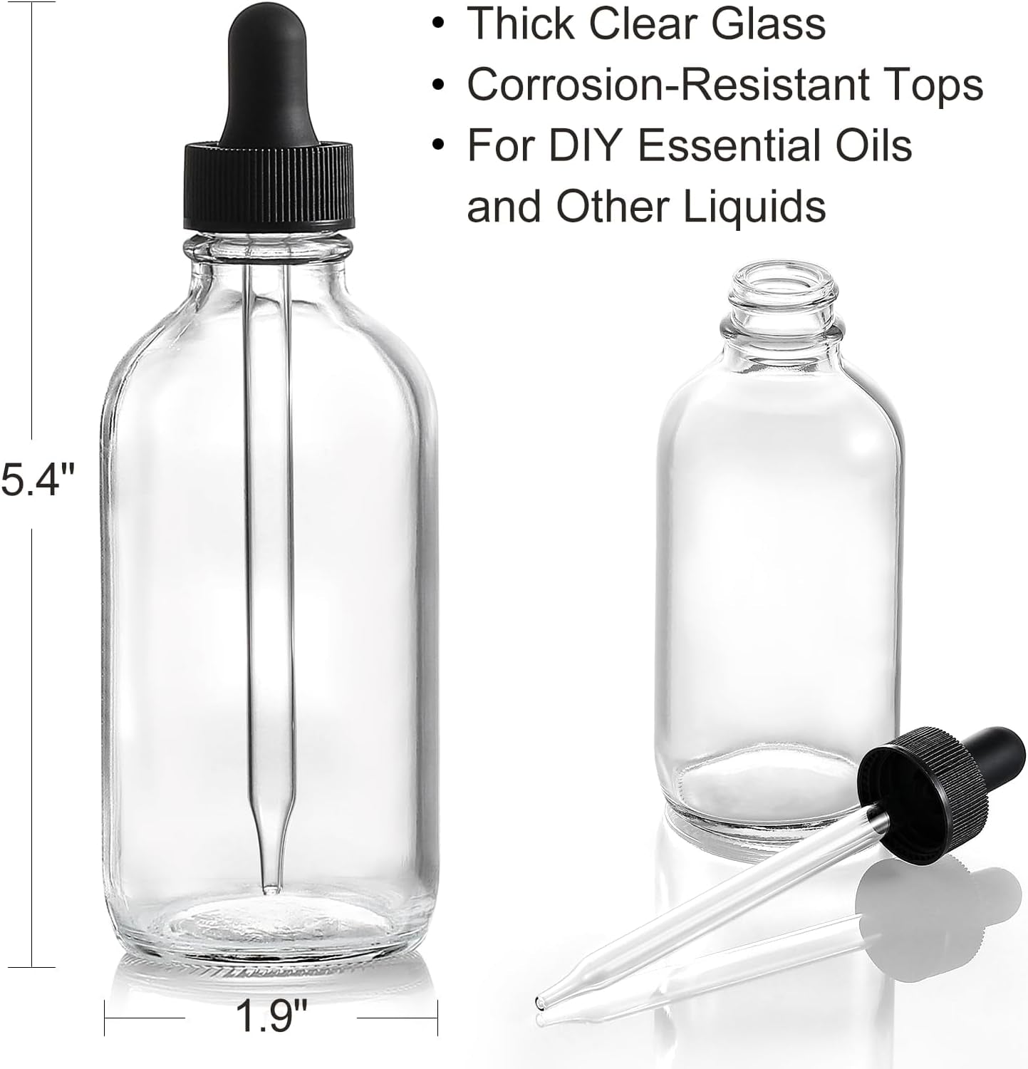 4 Pack, 4 Oz Dropper Bottles with 1 Funnel & 4 Labels - Essential Oils Bottles for Health, Personal Care & Beauty - 120Ml Thick Clear Glass Tincture Bottles with Eye Droppers, Leakproof