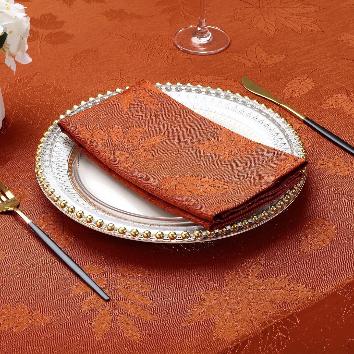Thanksgiving Napkins Set of 4, 18X18 Inch Waterproof Fabric Fall Napkins, Autumn Leaves Damask Napkins for Harvest Parties, and Holiday Dinner, Rust