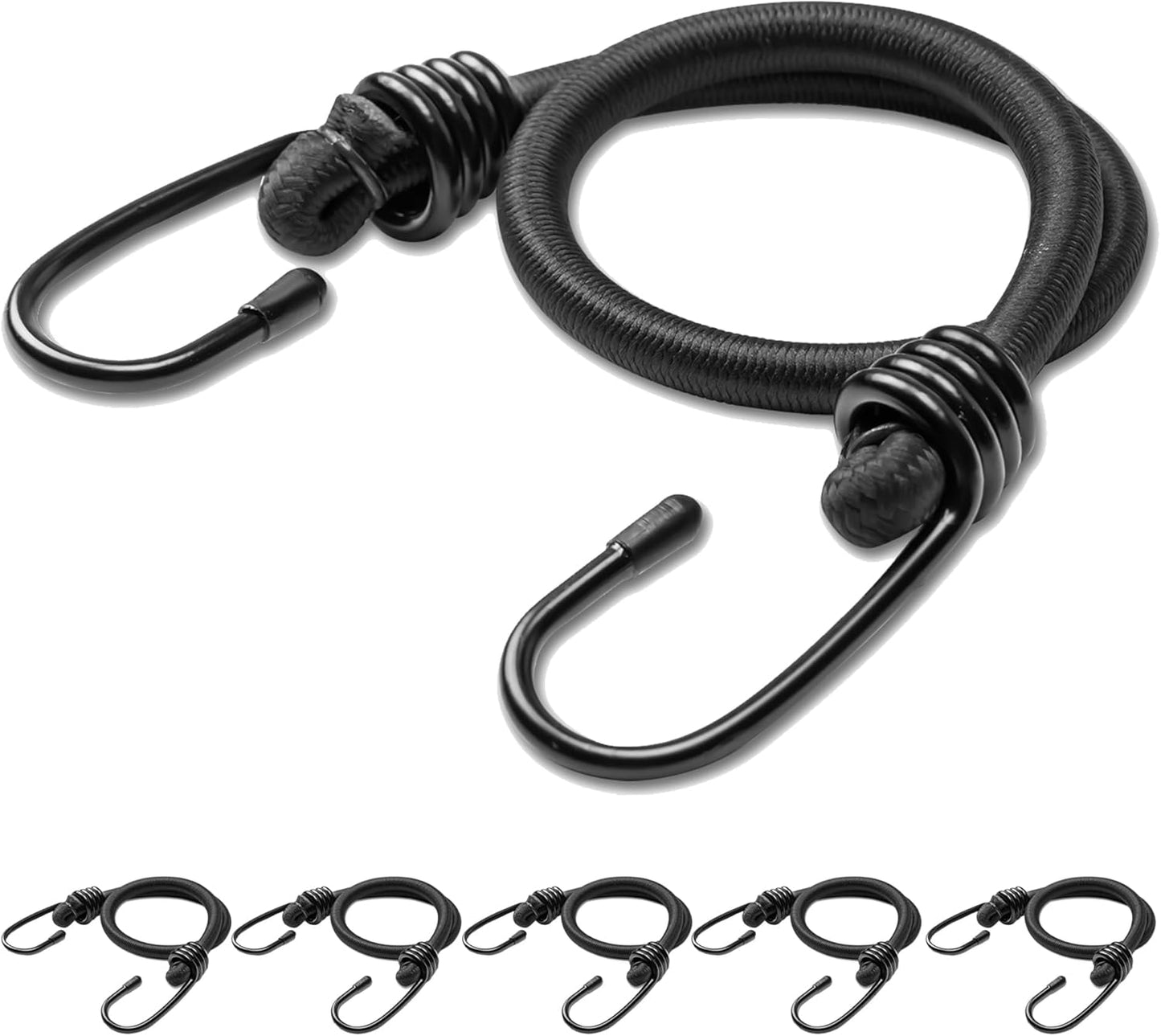 18Inch Bungee Cords with Hooks,6Pcs Heavy Duty Extra Strong Outdoor Elastic Rope,Multi-Purpose Elastic Bungee Straps for Luggage,Camping,Tarps,Bike Rack,Outdoor Tent,Weatherproof(Black)