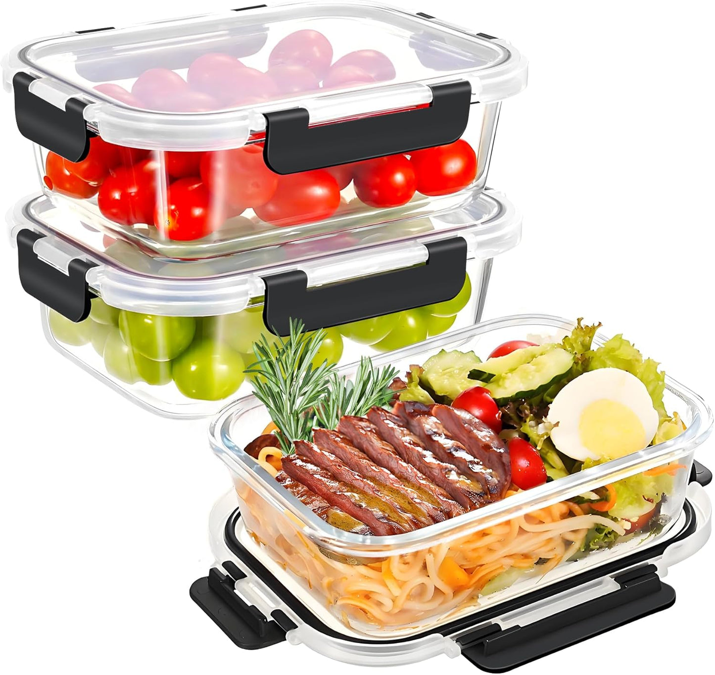 35OZ Glass Food Storage Container, Airtight Glass Lunch Fruit Containers with Lids - Microwave, Oven, Freezer and Dishwasher Safe, 2-PACK