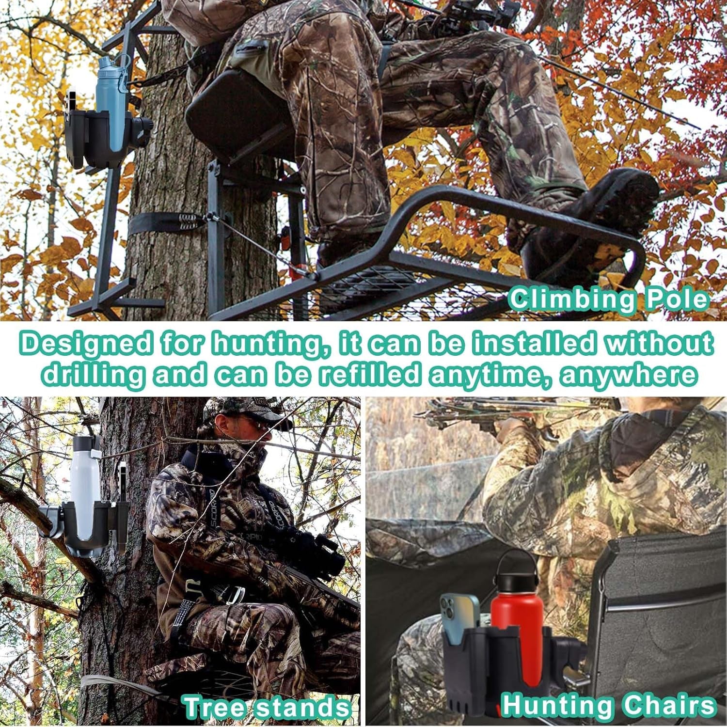 Hunting Accessories,Tree Stand Cup Holder for Deer Duck Turkey Hunting Essentials,Hunt Gear Gifts for Men,Tethered Saddle Huntings Platform System Kit Hunt Ground Blind Swivel Chair Equipment (1PCS)