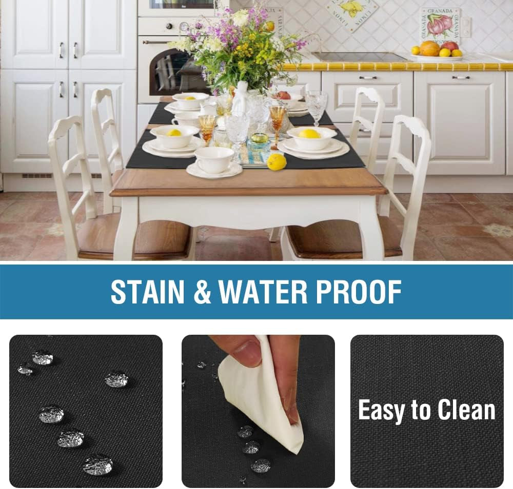 Linen Placemats Set of 4 Premium Solid Table Placemats for Dining Table Spill-Proof Waterproof Table Mats Heat-Resistant Kitchen Table Mats Washable, 12X18 Inches, Black