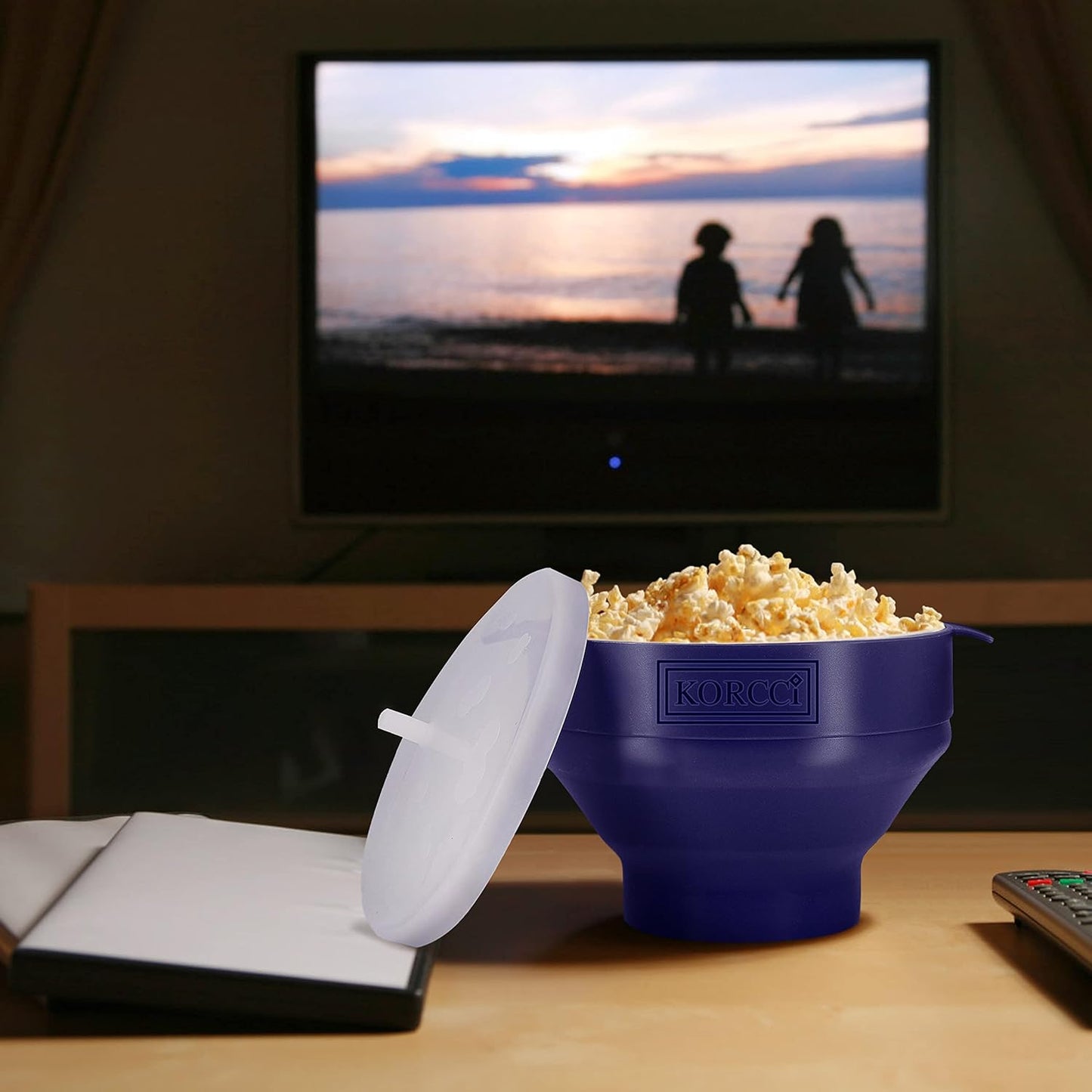 The Original Microwaveable Silicone Popcorn Popper, Microwave Popcorn Popper, Collapsible Microwave Popcorn Maker Bowl, No Oil Required, Use in Microwave, Dishwasher Safe (Blue)