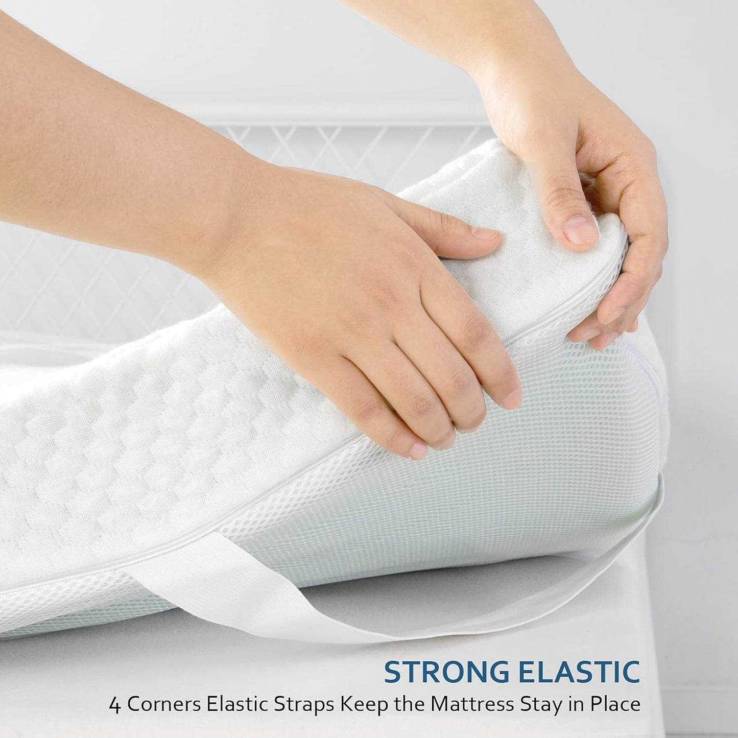 Mattress Topper Cover (Cover Only) Twin Size, 3-4 Inch Zippered Viscose Made from Bamboo Cover for Latex Mattress Topper, Removable Memory Foam Mattress Topper Cover with Straps