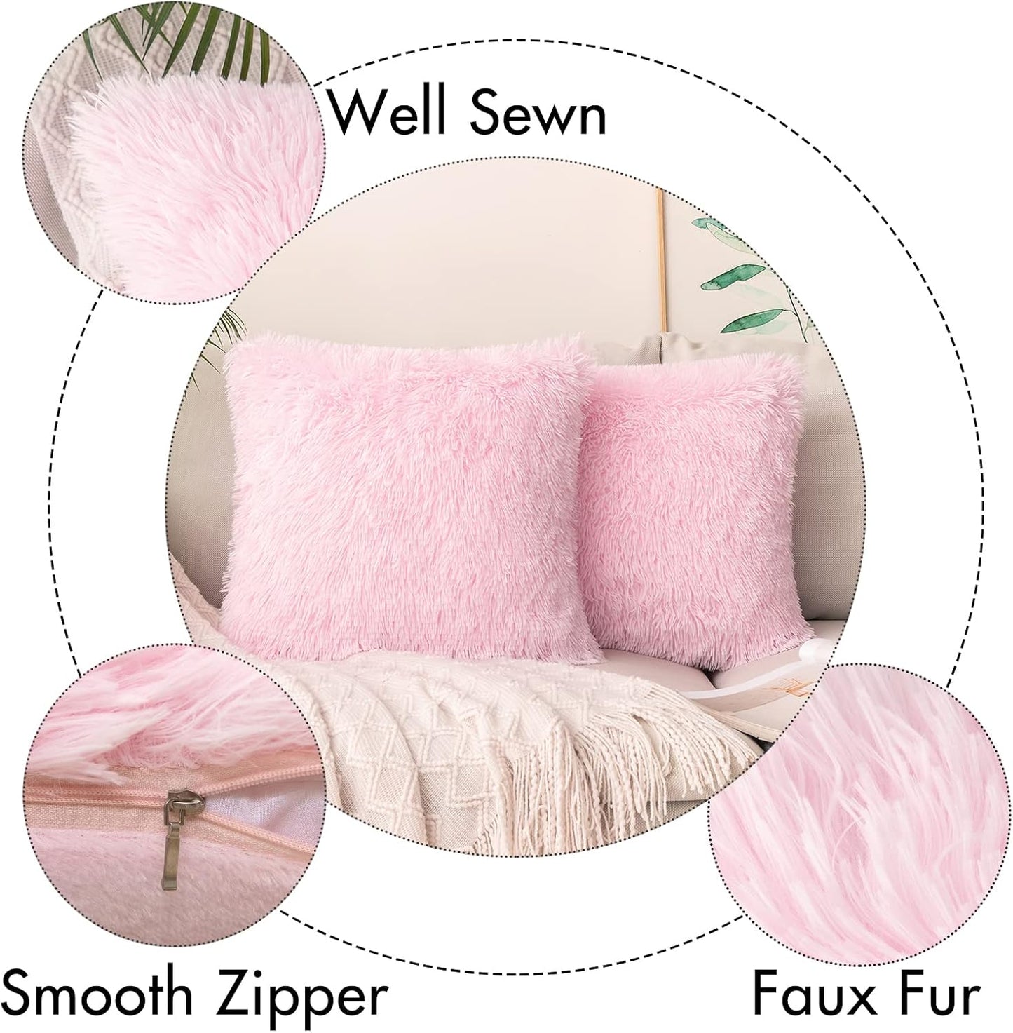 Pack of 2 Luxury Faux Fur Throw Pillow Cover Deluxe Spring Cute Valentine'S Day Pillow Covers Decorative Plush Pillow Case Cushion Cover Shell for Sofa Bedroom Car 18 X 18 Inch Pink