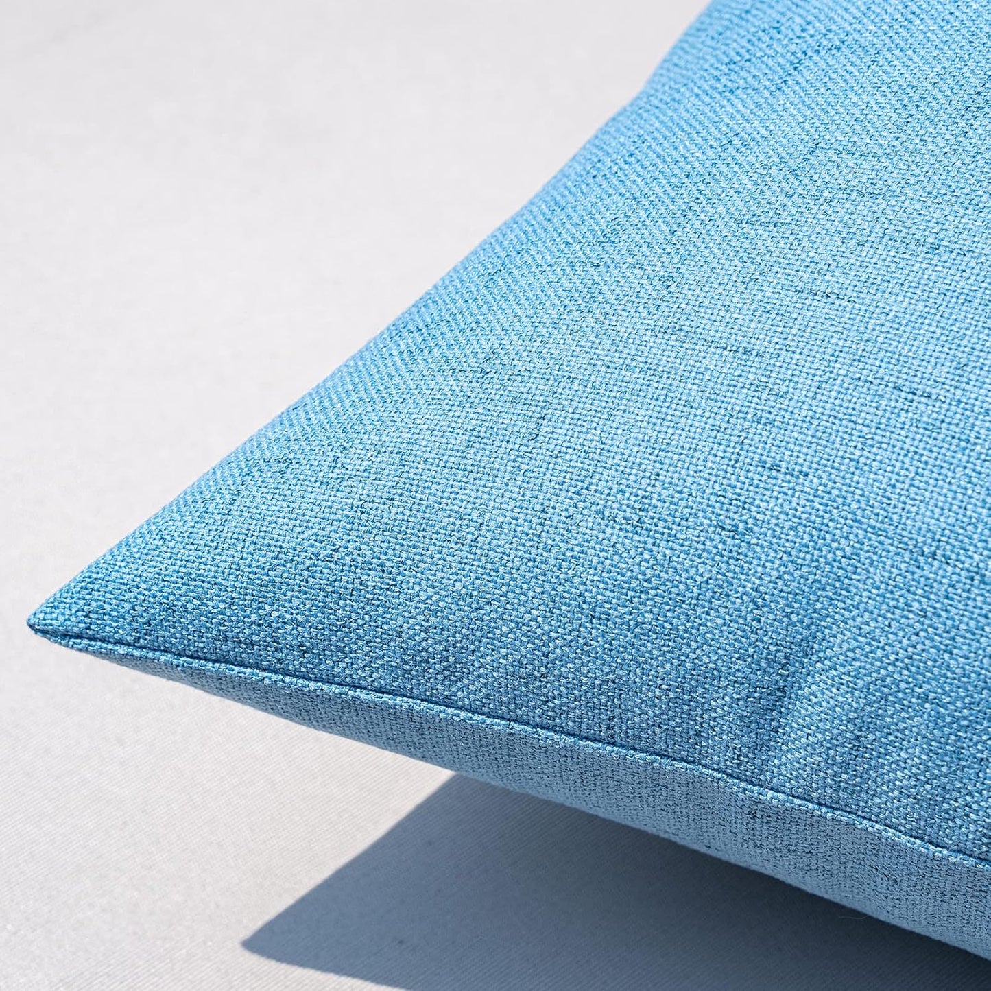 Pack of 2 Outdoor Throw Pillow Covers Waterproof Decorative Soft Pillowcases Linen Farmhouse Square Cushion Shams for Patio Balcony Couch Garden 20X20 Inch,Light Blue