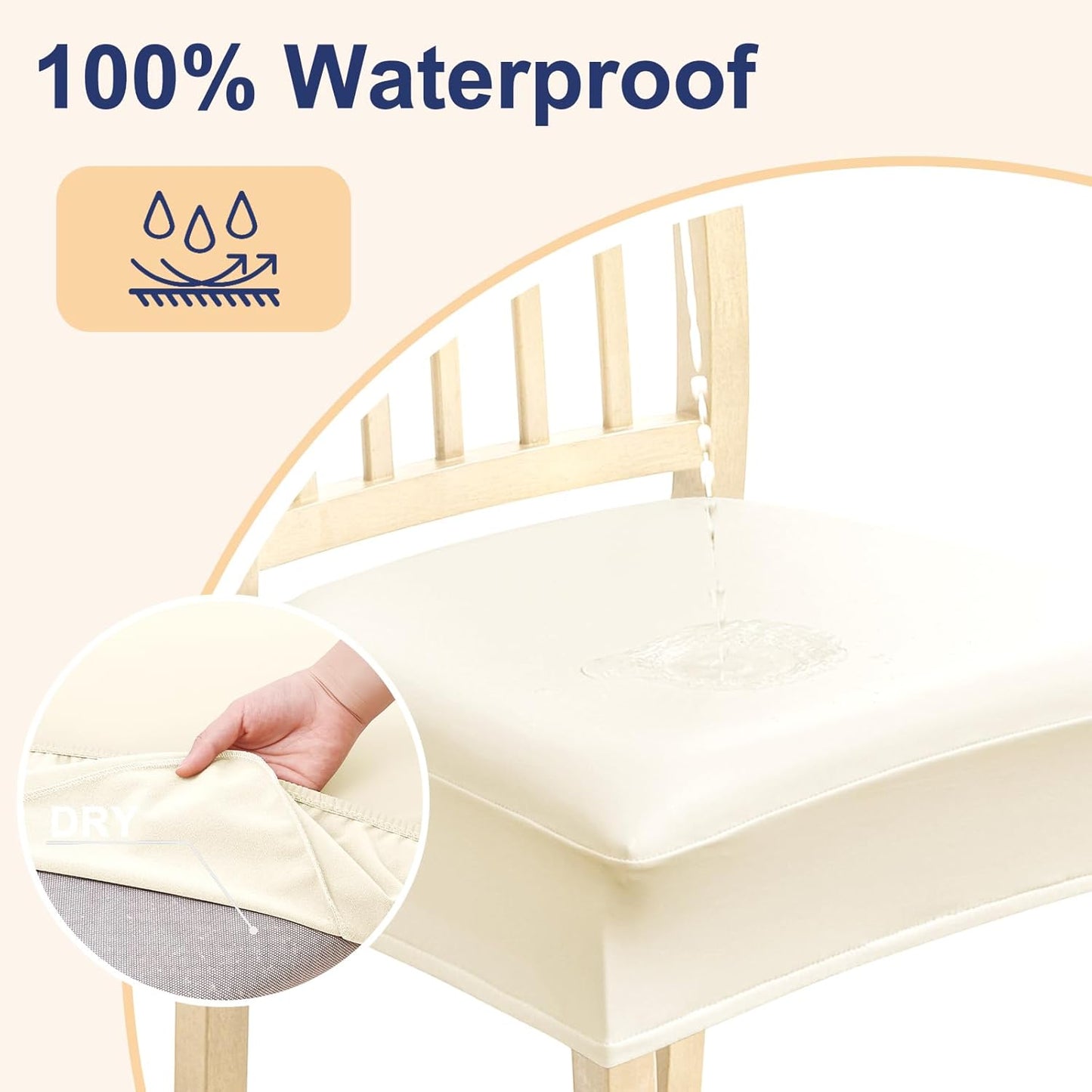 Waterproof Seat Covers for Chairs Set of 2, Stretch Pu Leather Removable Washable Dining Room Chair Seat Slipcovers Protector, No Rear Covers, Beige