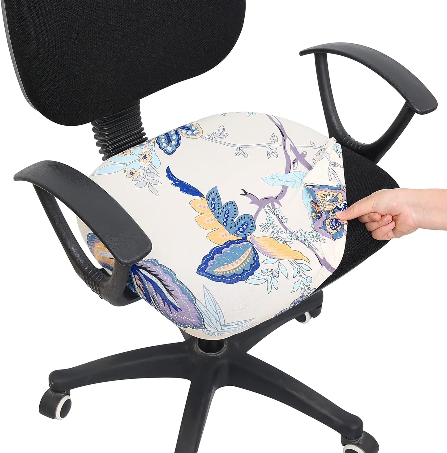 Printed Office Computer Chair Seat Covers, Stretch Fit Universal Desk Rotating Chair Cover Washable Removable Seat Cushion Protectors - Beige