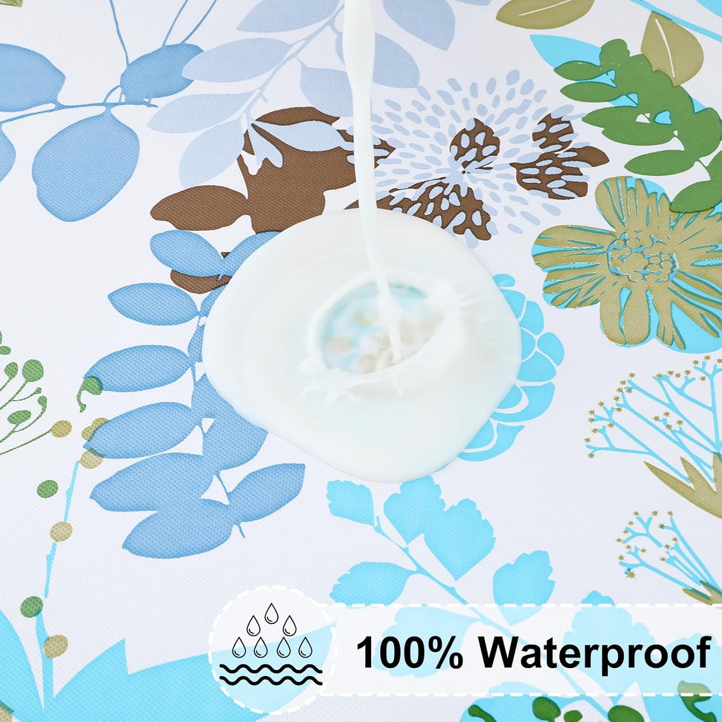round Fitted Tablecloth with Elastic Edge, 100% Waterproof Oil Proof Plastic Table Cover, Vinyl Flannel Backed Tablecloth Fits 45"-56" round Tables for Dinner, Outdoor, Picnic, Leaves