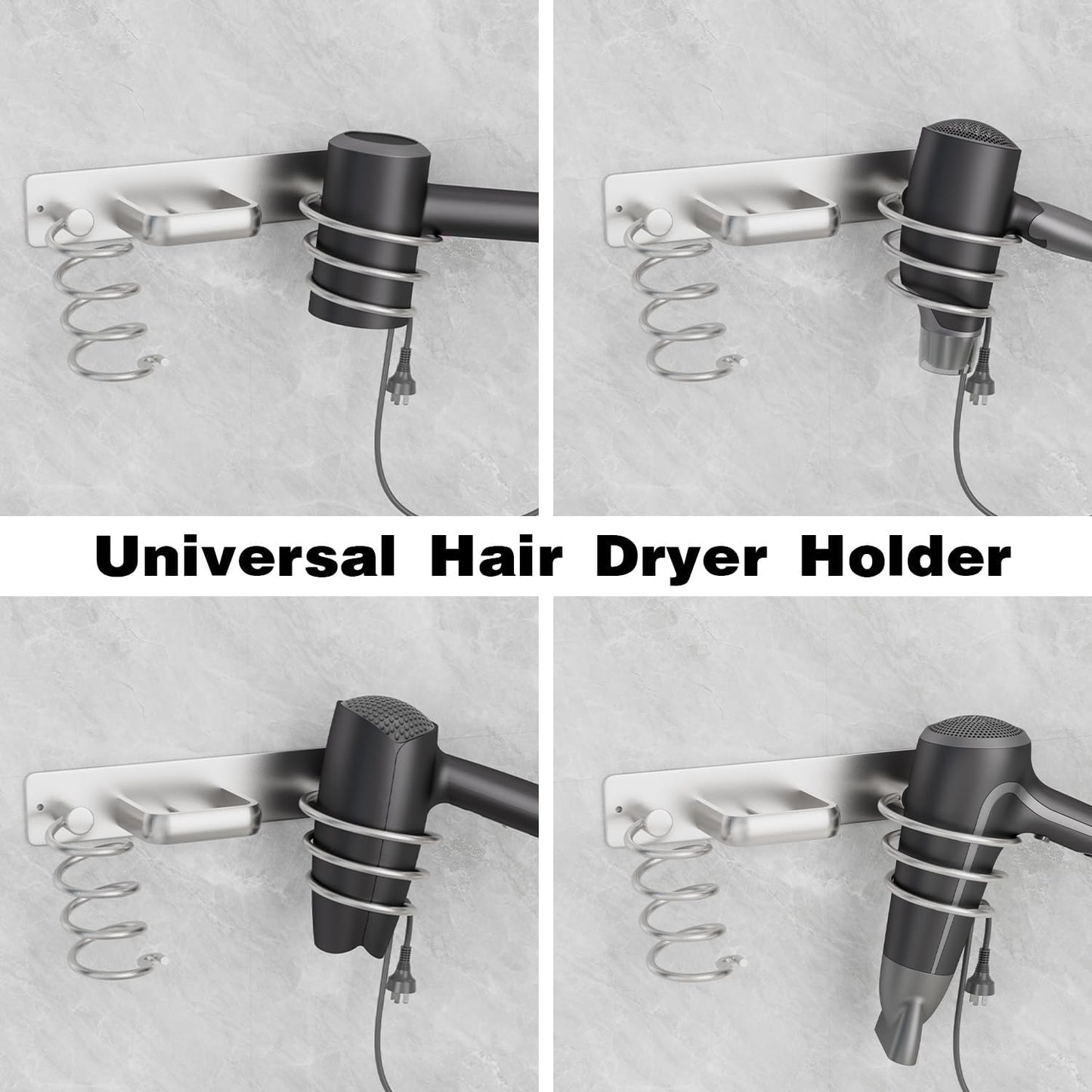3-in-1 Wall-Mounted Hair Tool Organizer for Blow Dryer, Flat Iron, and Curling Iron - Silver Finish