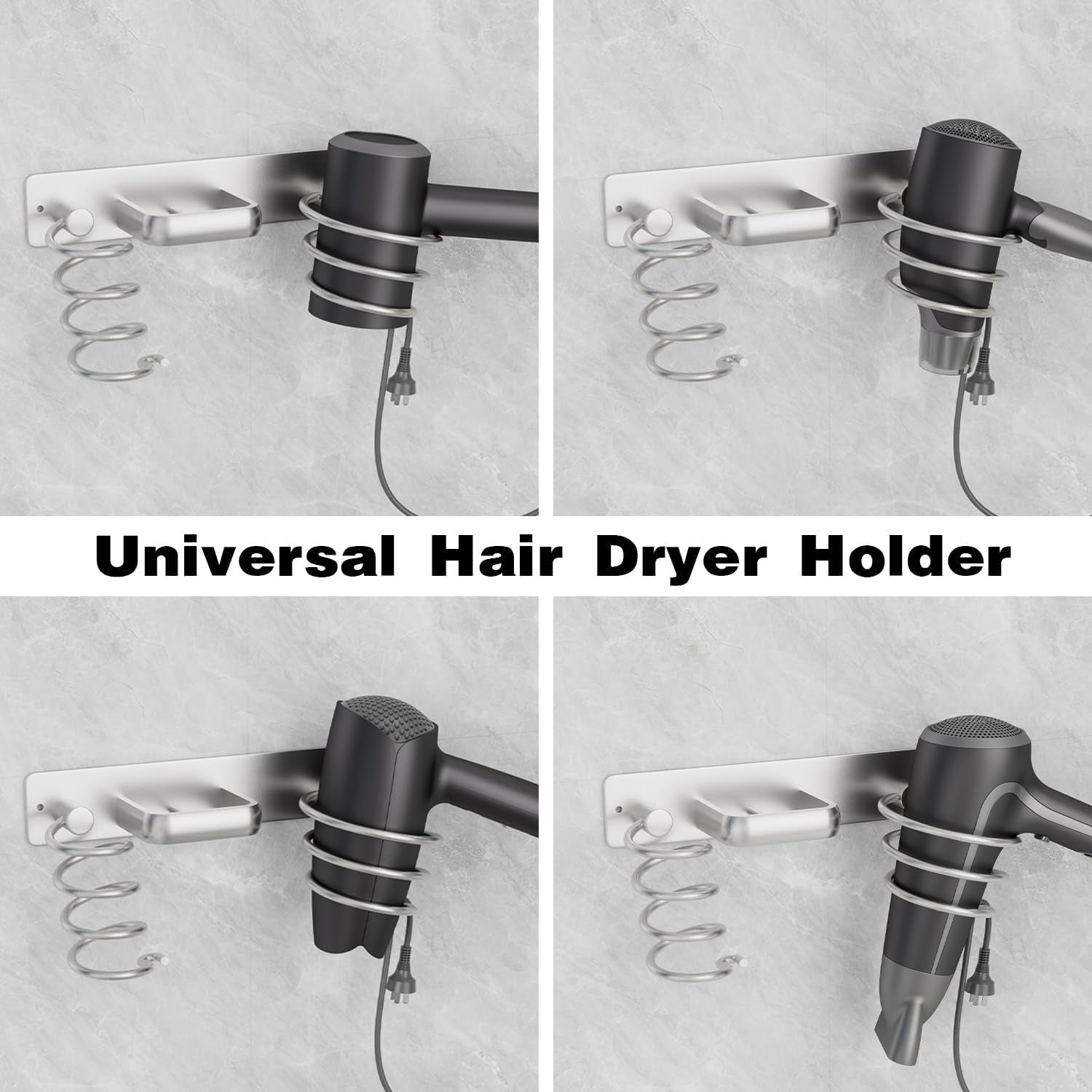 3-in-1 Wall-Mounted Hair Tool Organizer for Blow Dryer, Flat Iron, and Curling Iron - Silver Finish