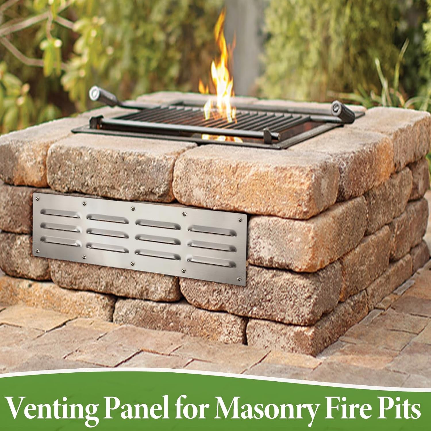 Stainless Steel Venting Panel Set for Grills - Rectangle Vent Covers for Masonry Fire Pits and Outdoor Kitchens, 15 x 4.5 Inches (3 Pack)