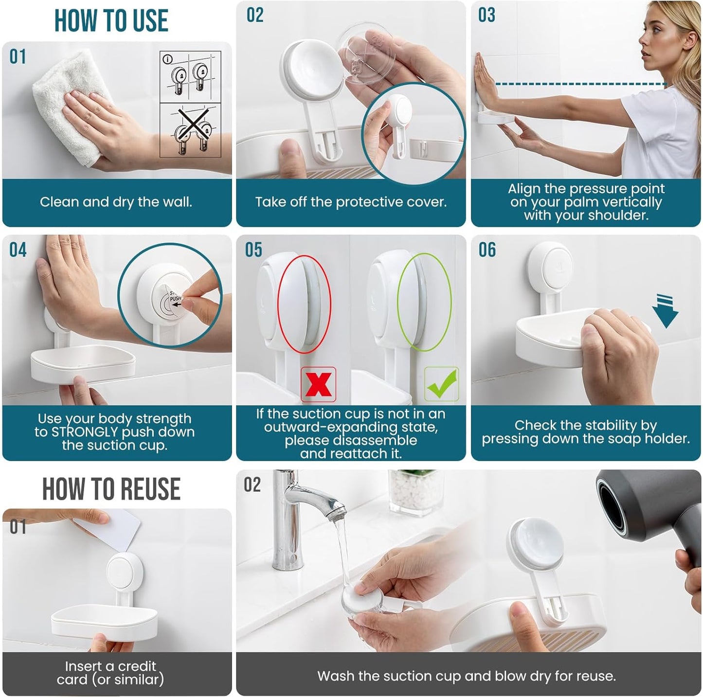 Soap Dish Soap Holder Suction Cup Powerful Vacuum Suction, Strong Sponge Holder for Shower, Bathroom, Tub and Kitchen Sink, Drill-Free, Removable