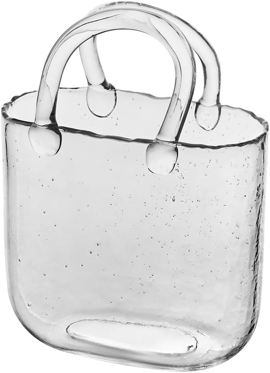 1Pcs Clear Glass Bag Vase for Flowers - Handmade Glass Purse Vase, Ideal for Centerpieces - Stylish and Functional Clear Glass Vase (Clear, 1Pcsclear)