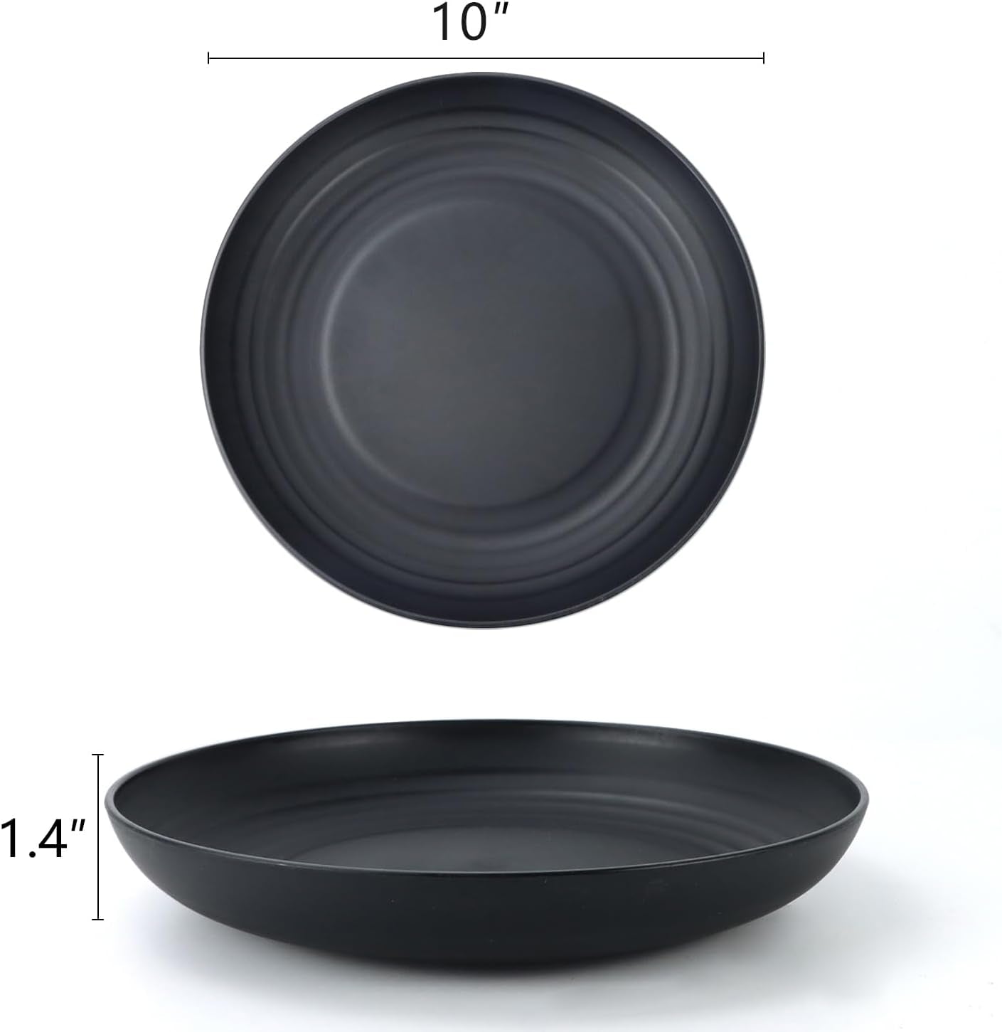 Set of 12 Deep Dinner Plates - Eco-Friendly Wheat Straw, Microwave & Dishwasher Safe, Unbreakable Design for Children (Black, 10 Inch)