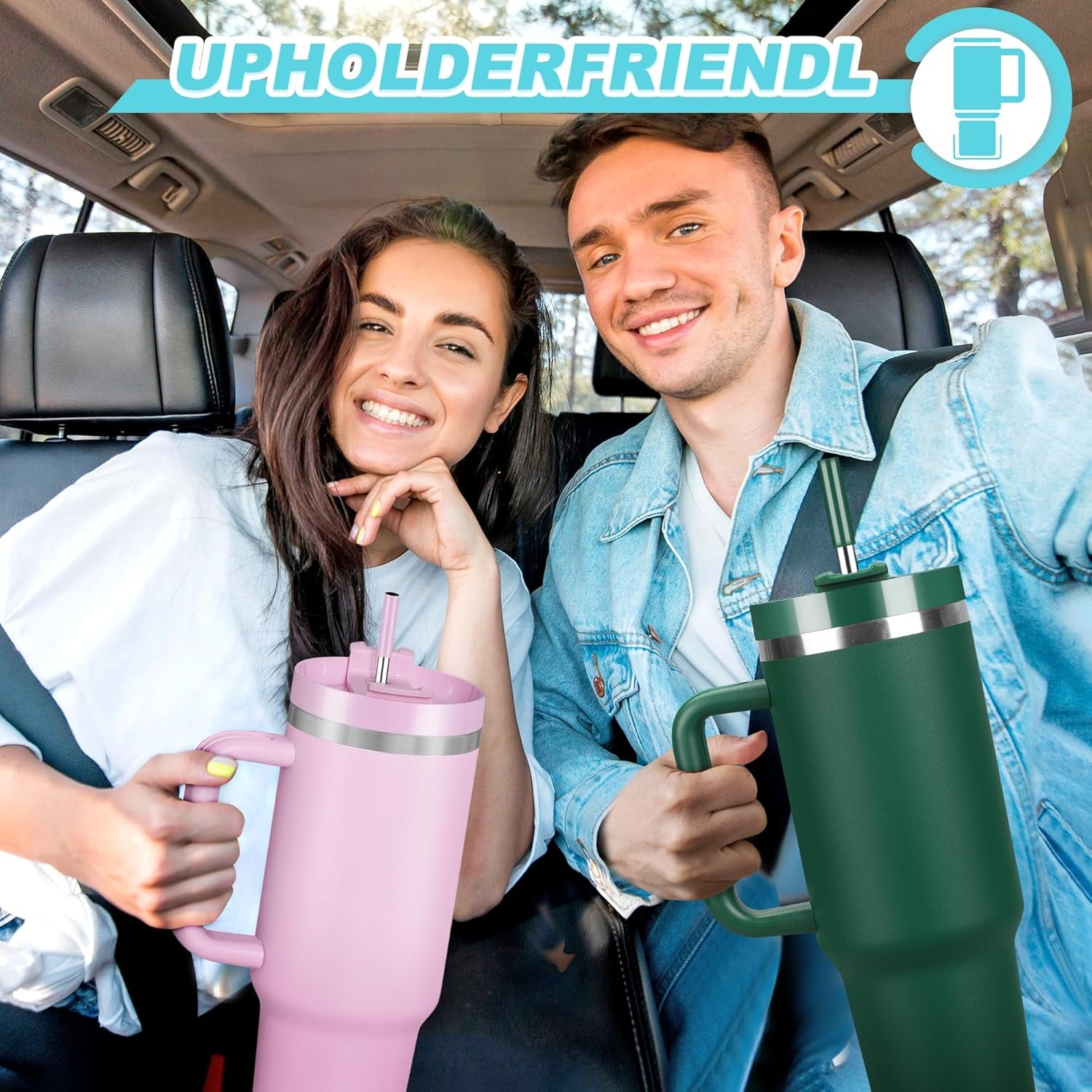 40 Oz Tumbler with Handle and Straw, 2 in 1 Lid, Vacuum Insulated Stainless Steel Double Wall Water Bottle Travel Mug - Holiday Gifts for Women Men - Aurora