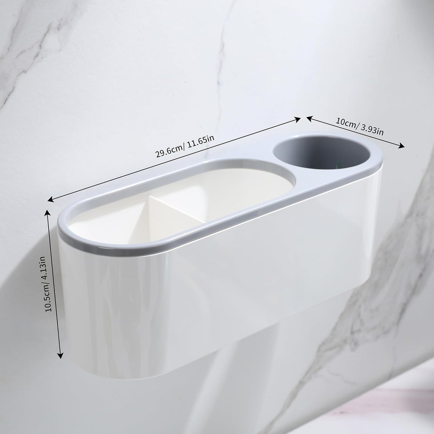 Self-Adhesive Hair Dryer Holder - 3-in-1 Hair Tool Organizer for Bathroom, Wall-Mounted, Over Cabinet Door, and Free-Standing, White and Grey