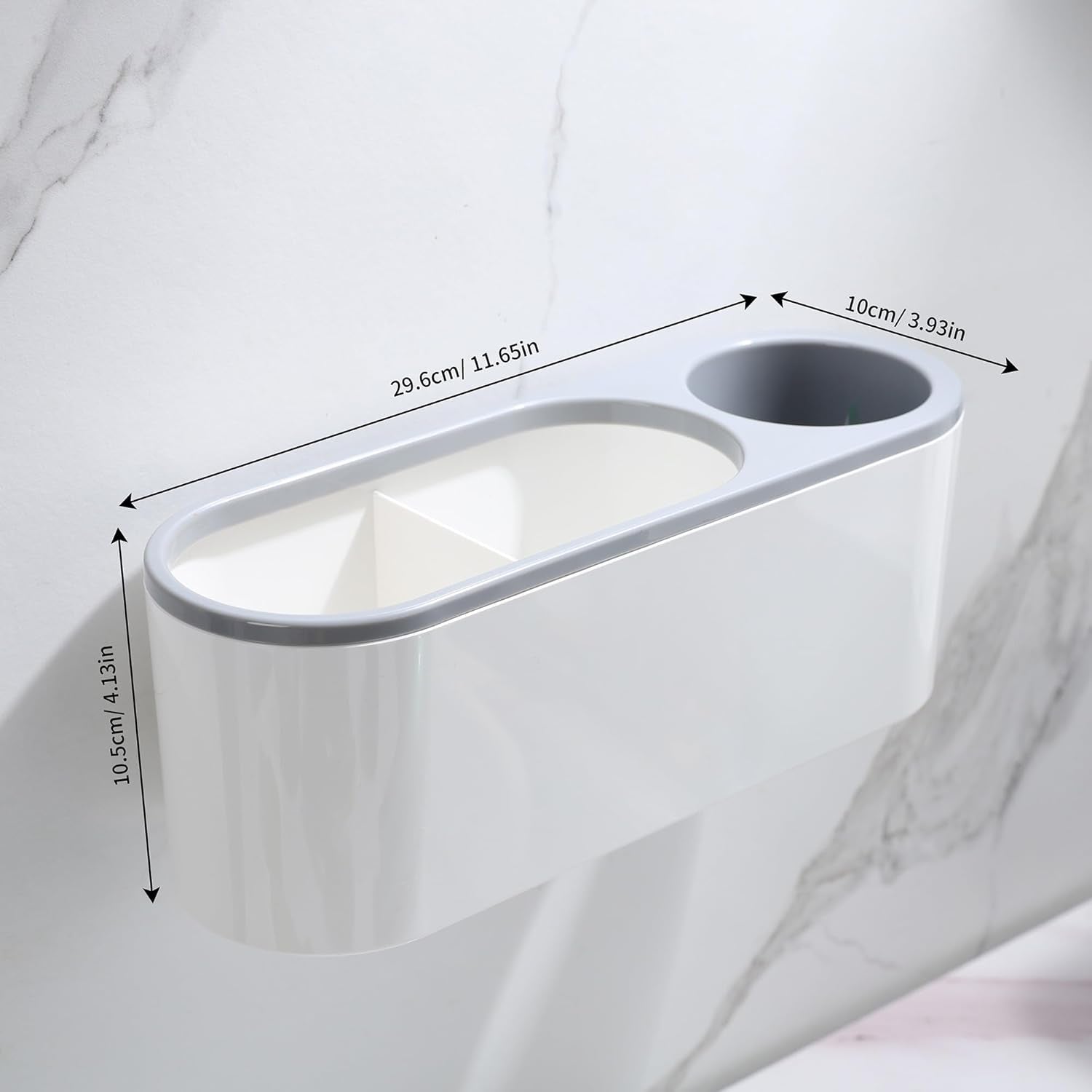 Self-Adhesive Hair Dryer Holder - 3-in-1 Hair Tool Organizer for Bathroom, Wall-Mounted, Over Cabinet Door, and Free-Standing, White and Grey