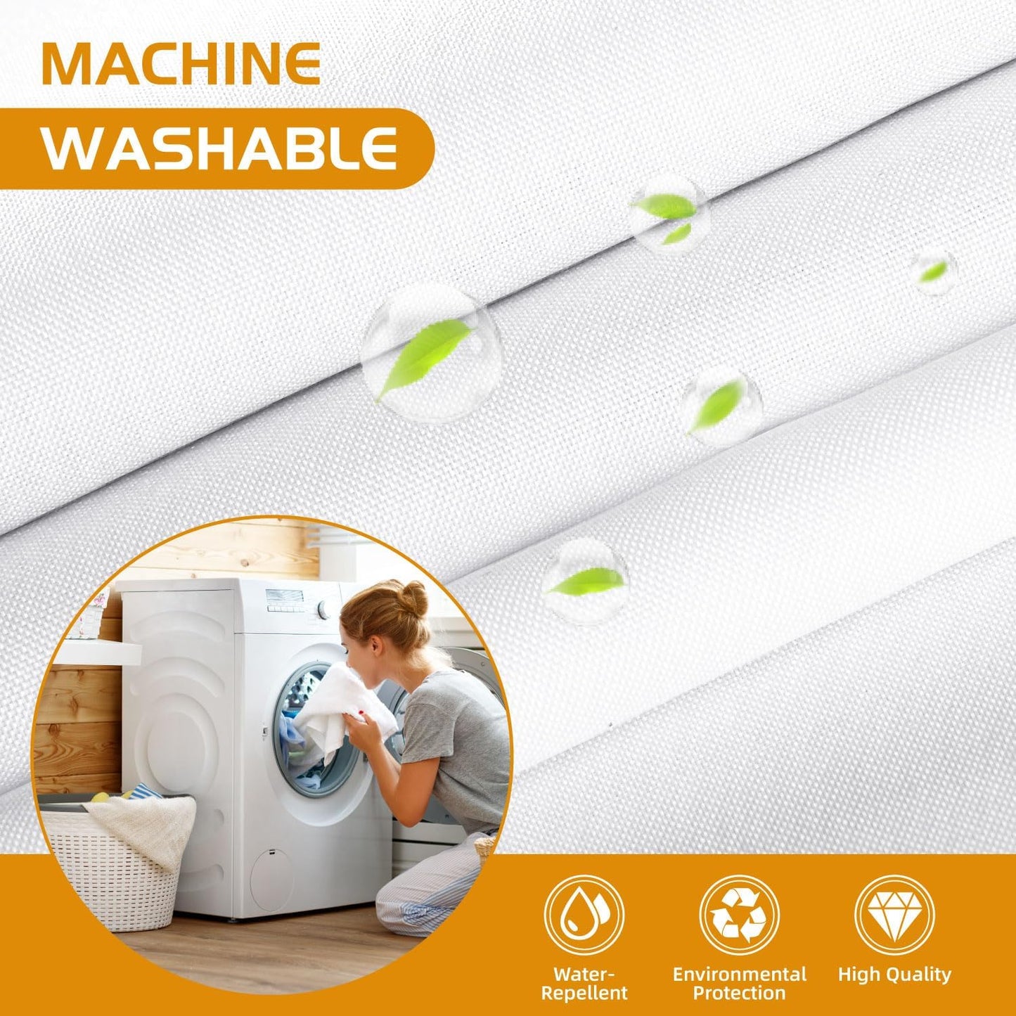 1 Pack Fabric Snap-In Shower Curtain Liner Replacement,Compatible with No Hook Shower Curtain with Snap in Liner, Removable & Water-Repellent,Machine Washable,70X54,White