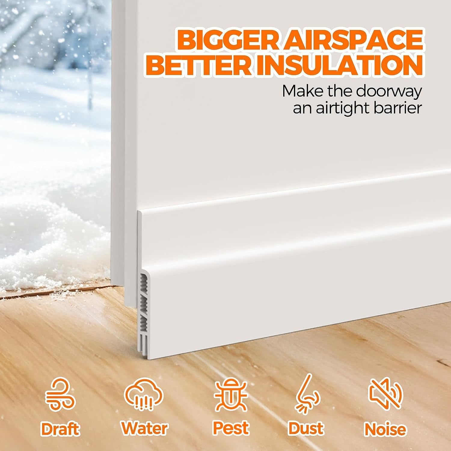 Door Draft Stopper under Door Draft Blocker Insulator Doors Sweep Weather Stripping Noise Stopper Strong Adhesive, White