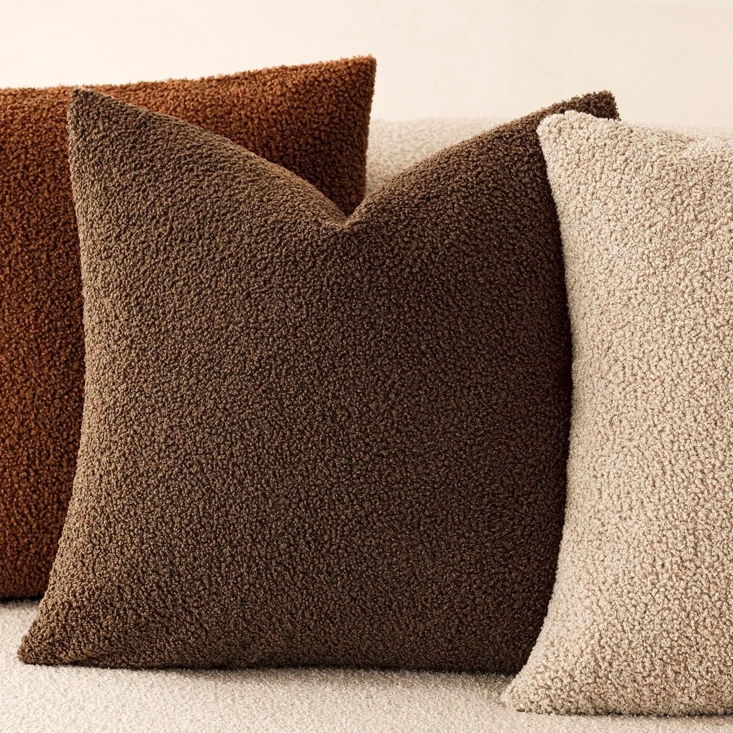 Pack of 2, Curly Faux Fur Decorative Throw Pillow Covers Soft Fuzzy Plush Cushion Case with Zipper Cozy Pillowcase for Home Living Room Couch Bed Sofa 16 X 16 Inch,Dark Brown