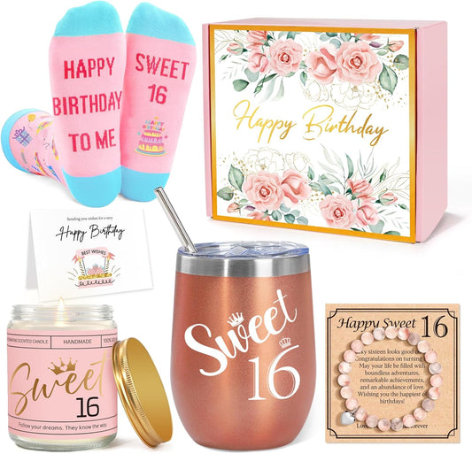16Th Birthday Gifts for Girls, Sweet 16 Birthday Gift Ideas, 4PCS Unique 16Th Birthday Gifts for Her, Daughter, Niece, Granddaughter, 16Th Birthday Decorations, Happy 16 16Th Sixteen Birthday Gifts