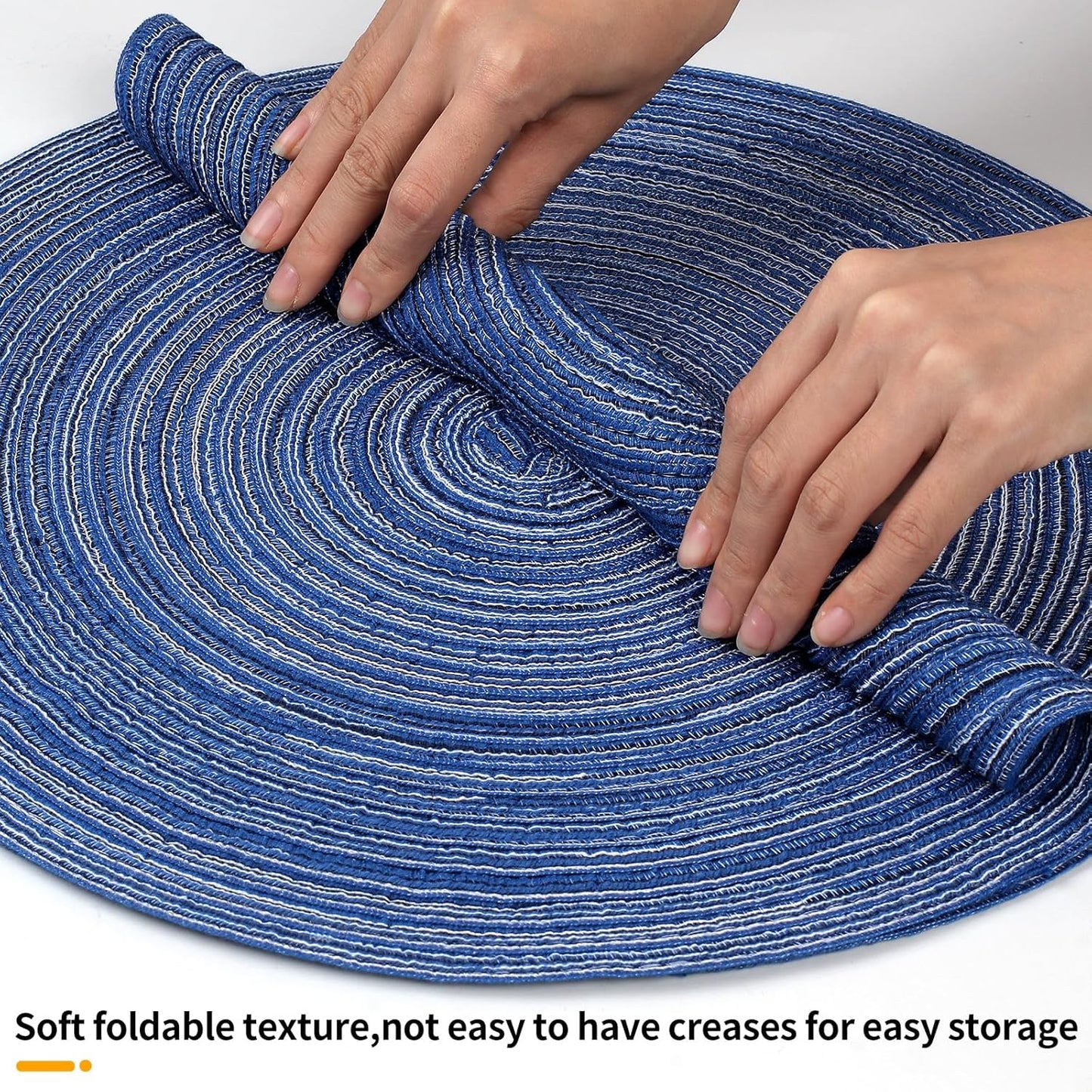 round Braided Placemats 15Inch, Placemats Set of 4 Non-Slip, round Placemats Heat Resistant, Woven Placemats for Kitchen Dining Tables-Dark Blue Color