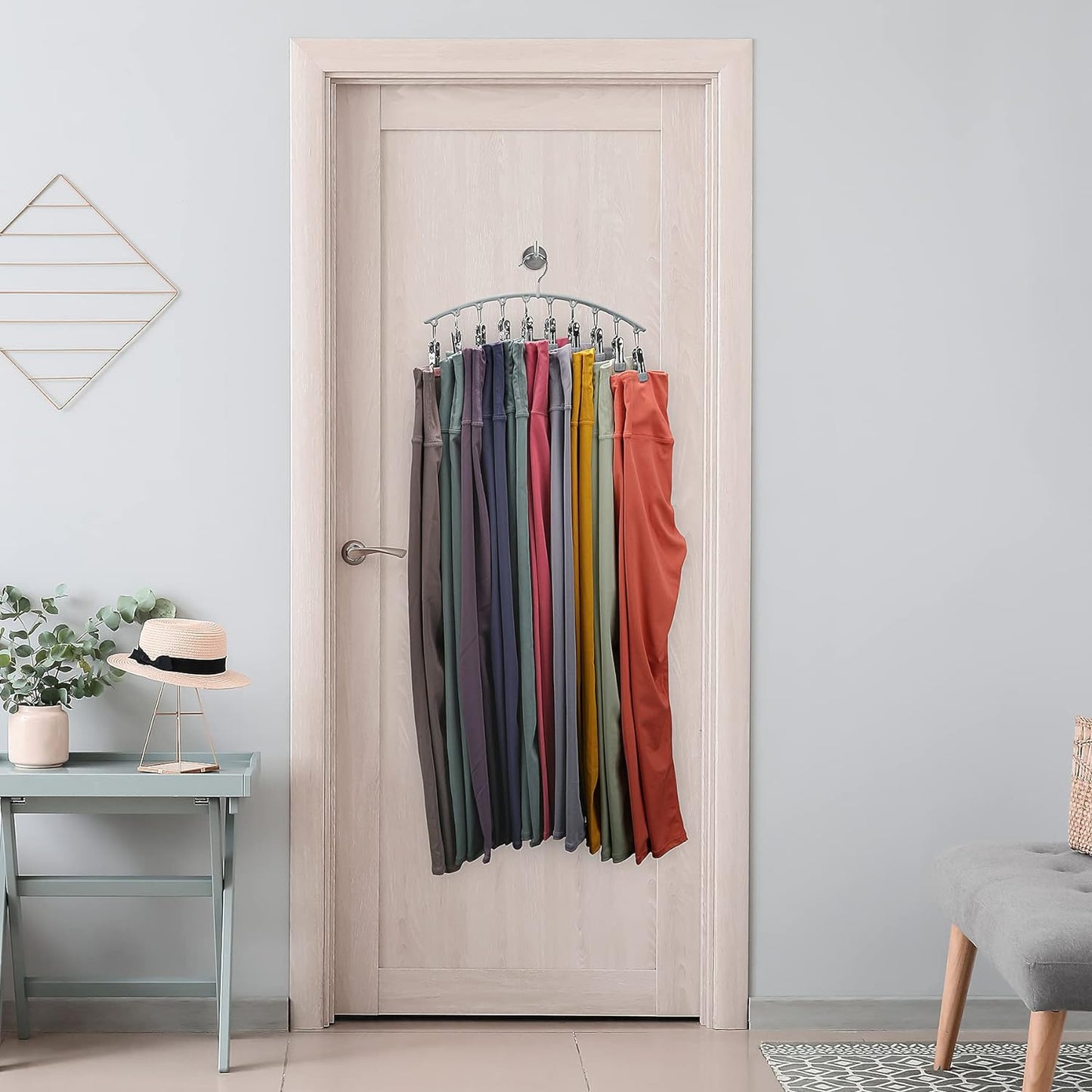 Legging Organizer for Closet, Metal Yoga Pants Hanger W/Rubber Coated 2 Pack W/10 Clips Hold 20 Leggings, Hangers Space Saving Hanging Closet Organizer for Closet Organizers and Storage-Grey