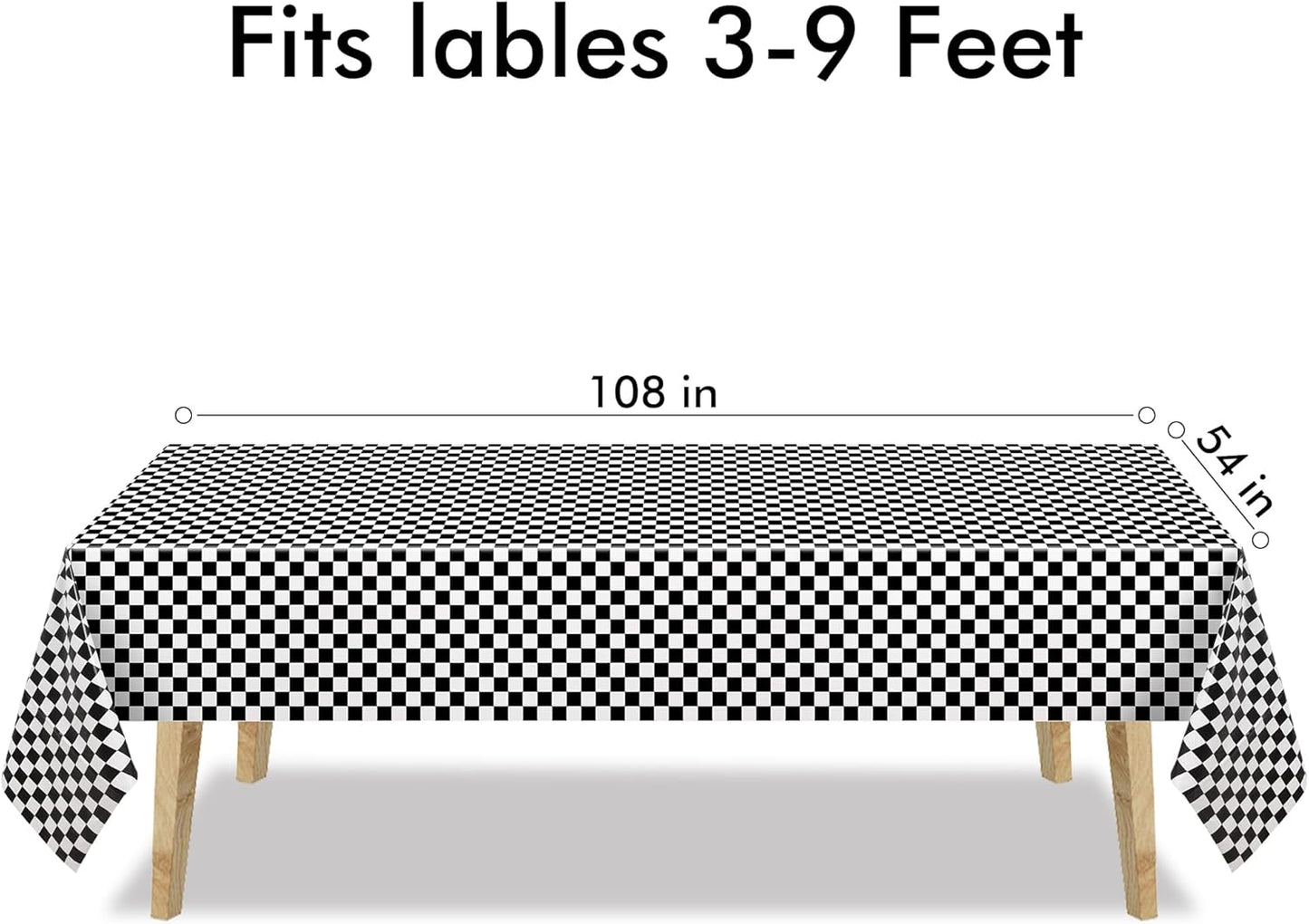 Black White Checkered Party Table Covers Tablecloth for Racing Theme Birthdays Party/Ceremony Decorations Rectangle Tablecover 54'' X 108'' - 2 Packs