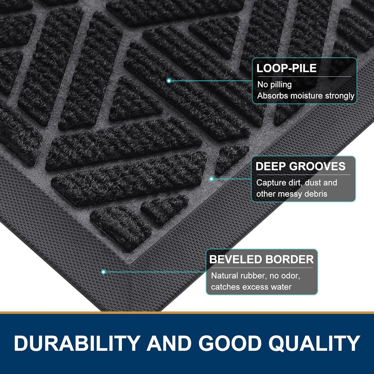 Outdoor Door Mat, Heavy Duty Natural Rubber Mat, 29.5X17 Inch, Grey and Black, 2 Item Bundle