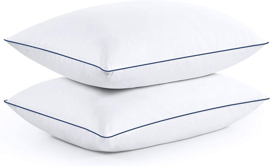 ® Premium White Goose Feather and down Pillows, 2 Pack Luxury Bed Pillows for Sleeping with 100% Cotton Cover, Standard Size, Navy