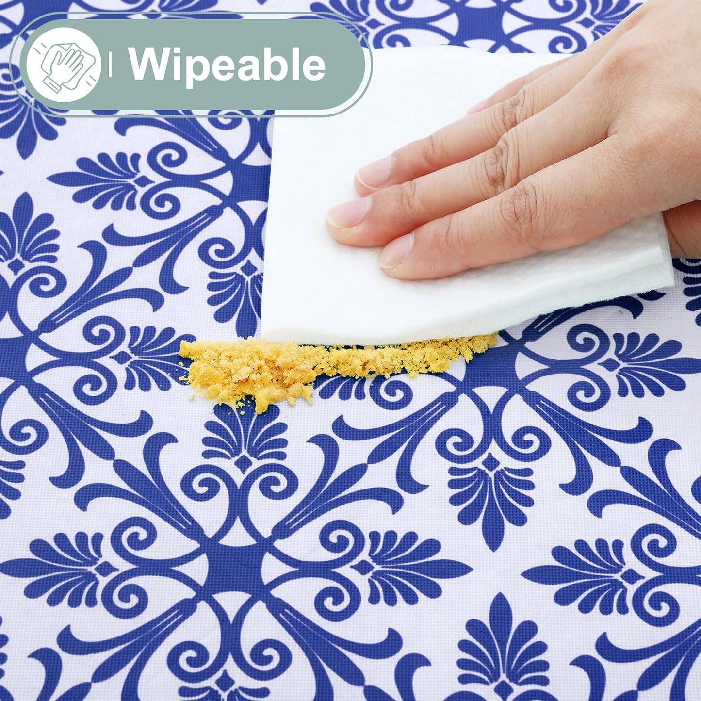 Rectangle Vinyl Table Cloth, Elastic Fitted Flannel Backed Tablecloth, 100% Waterproof Plastic Table Cover Fits 6 Foot Folding Tables for Picnic, Camping, Outdoor (Blue, 30" X 72")