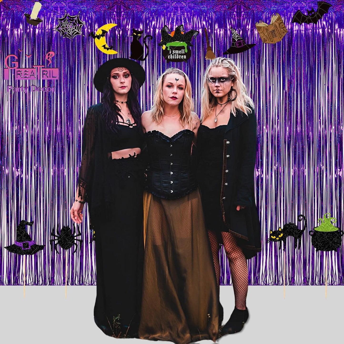 Purple and Black Tinsel Foil Fringe Curtain 3.2Ft X 8.2Ft X 4 Packs for Black Party Supplies Backdrop