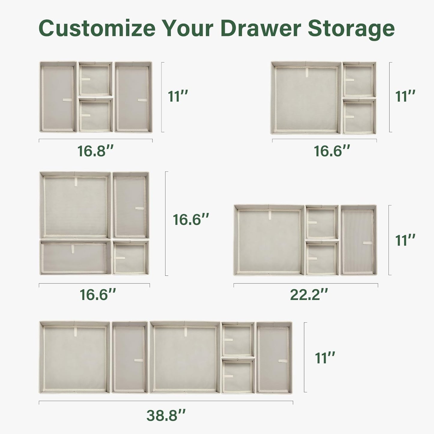 16 Pack Drawer Organizer Clothes, Dresser Drawer Organizers for Clothing Fabric Foldable Closet Organizers and Storage Bins for Baby Clothes, Nursery, Underwear, Bras, Socks