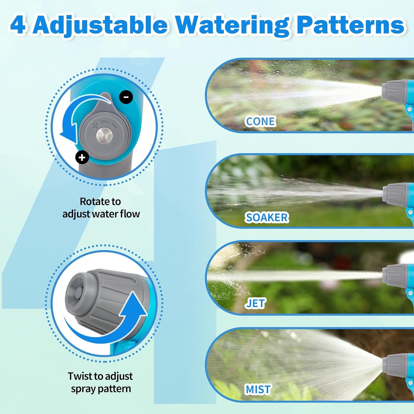 Garden Hose Nozzle, 4 Adjustable Patterns Hose Sprayer, Heavy Duty High Pressure Water Hose Nozzle for Pets Bathing and Cleaning, Car Washing, Watering Plants in Lawn and Garden & Outdoor Fun.