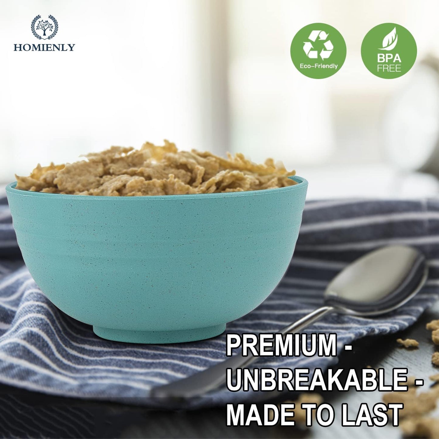 Premium 8-Piece Unbreakable Wheat Straw Cereal Bowl Set - Lightweight, Microwave and Dishwasher Safe, Ideal for Serving Soup, Oatmeal, Ramen, and Salad (Multi-Color, 26 OZ)